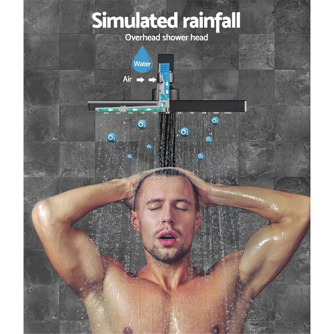 1 Cefito 8'' Rain Shower Head W Arm Square High Pressure - Black, 1 of 5