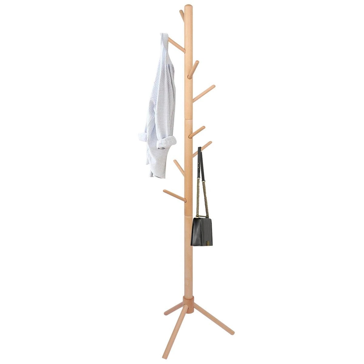 1 AUSWAY Coat Rack Stand Wooden Freestanding Entryway Home Hall Tree Organiser, 1 of 3