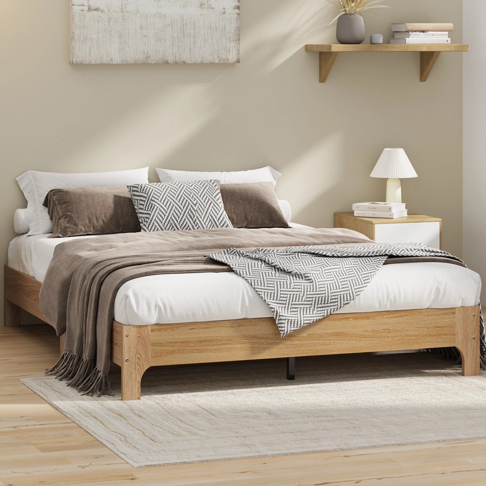 3 Oikiture Bed Frame Wooden Mattress Base Platform Beds - Queen Bed - Natural, 3 of 9