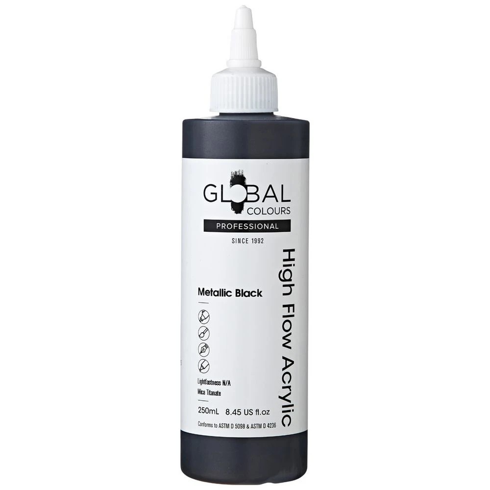 1 Global Colours High Flow Acrylic Paint 250mL Metallic Black, 1 of 2