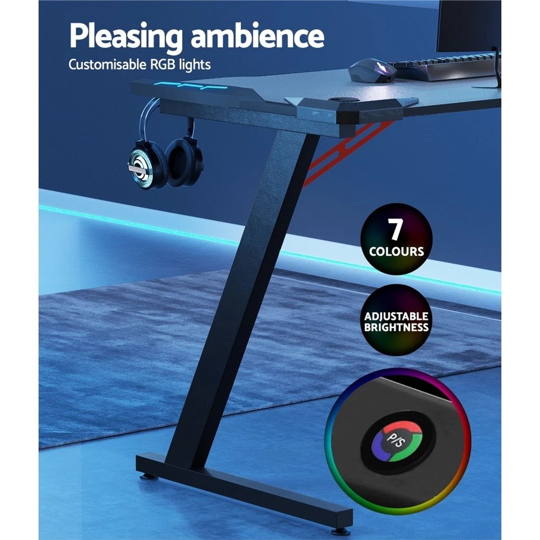 5 Artiss Gaming Desk Computer Desks LED Light 120CM
 - black, 5 of 6