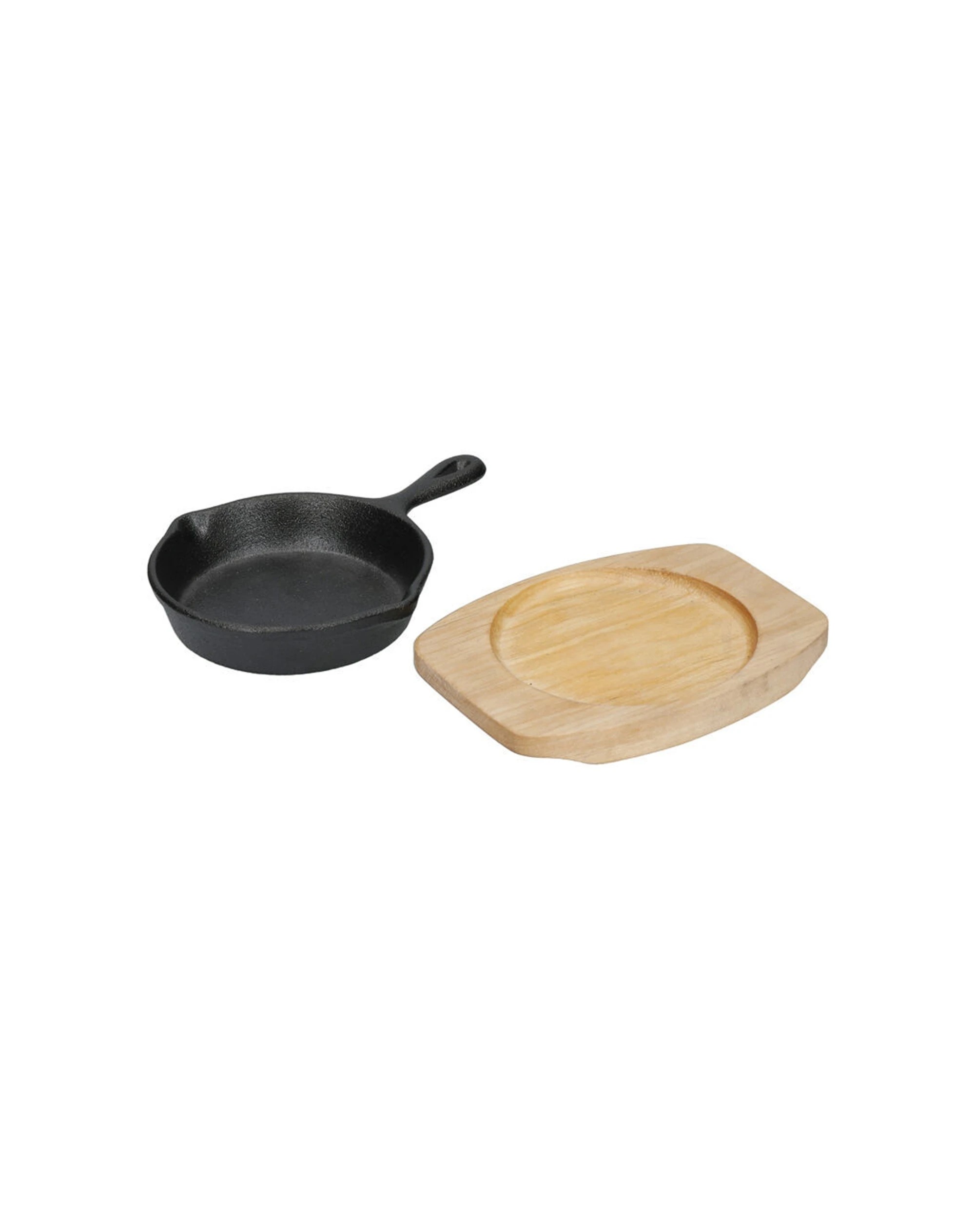 5 Artesa 4PK Cast Iron Round Small Fry Pan Serving Skillet with Wooden Board 11xm - Black, 5 of 5