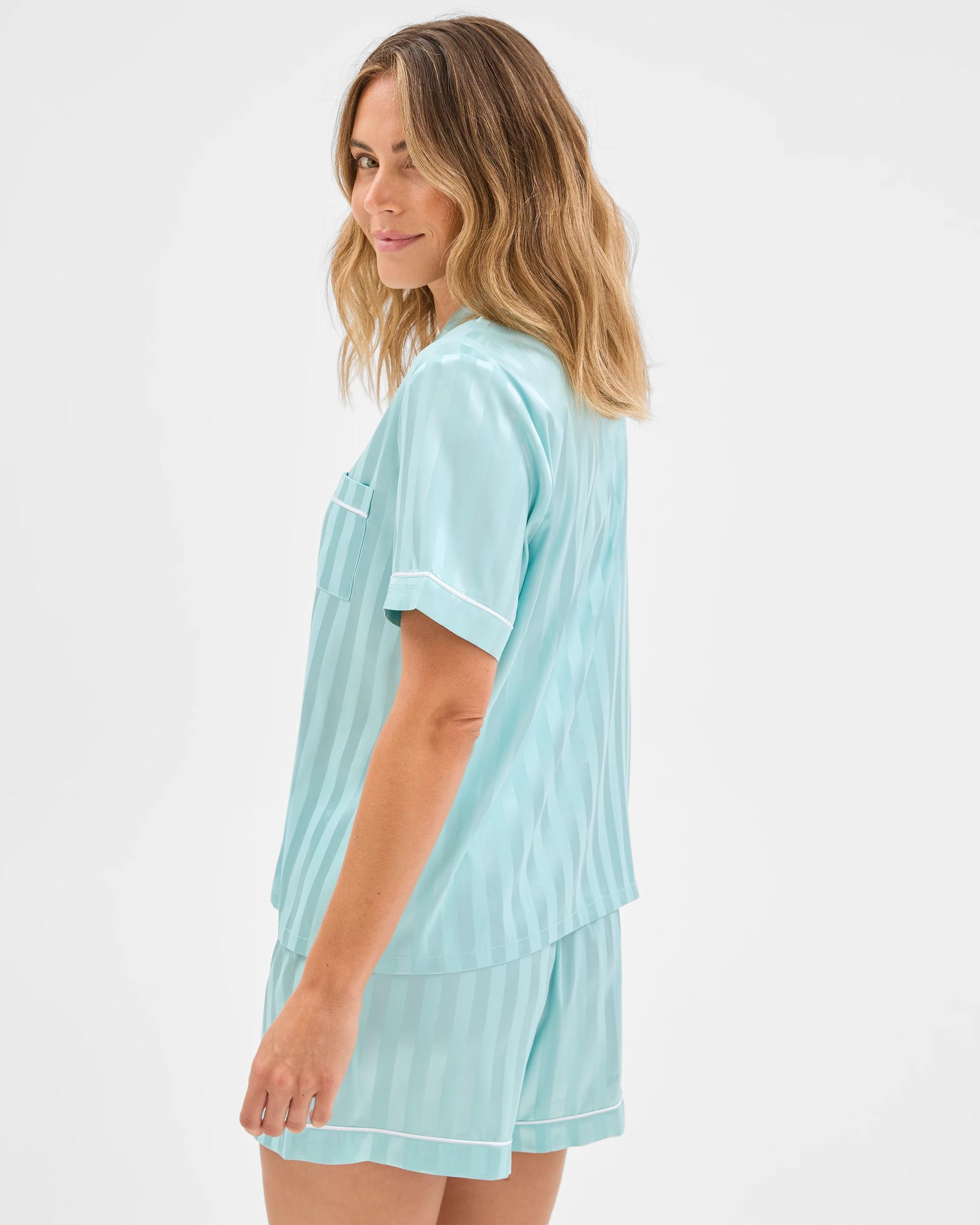 7 Target Stripe Satin Short Pyjama Set AQUA, 7 of 7