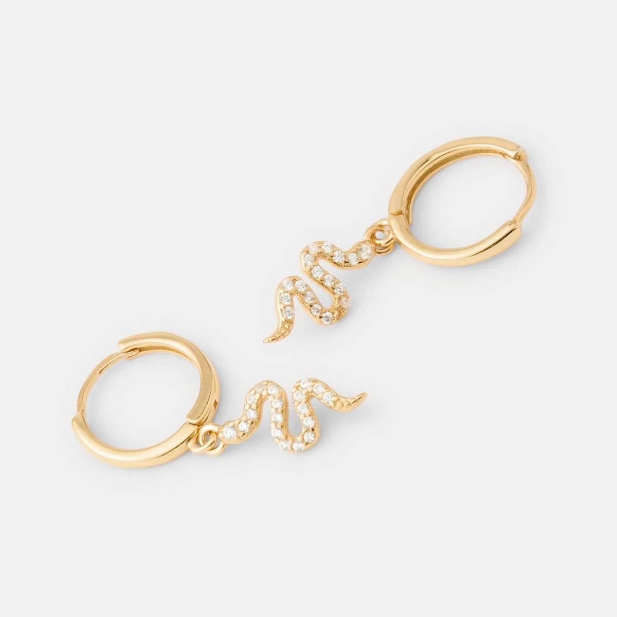 3 Gold Plated Sterling Silver 925 Snake Huggie Hoop Earrings Gold, 3 of 5