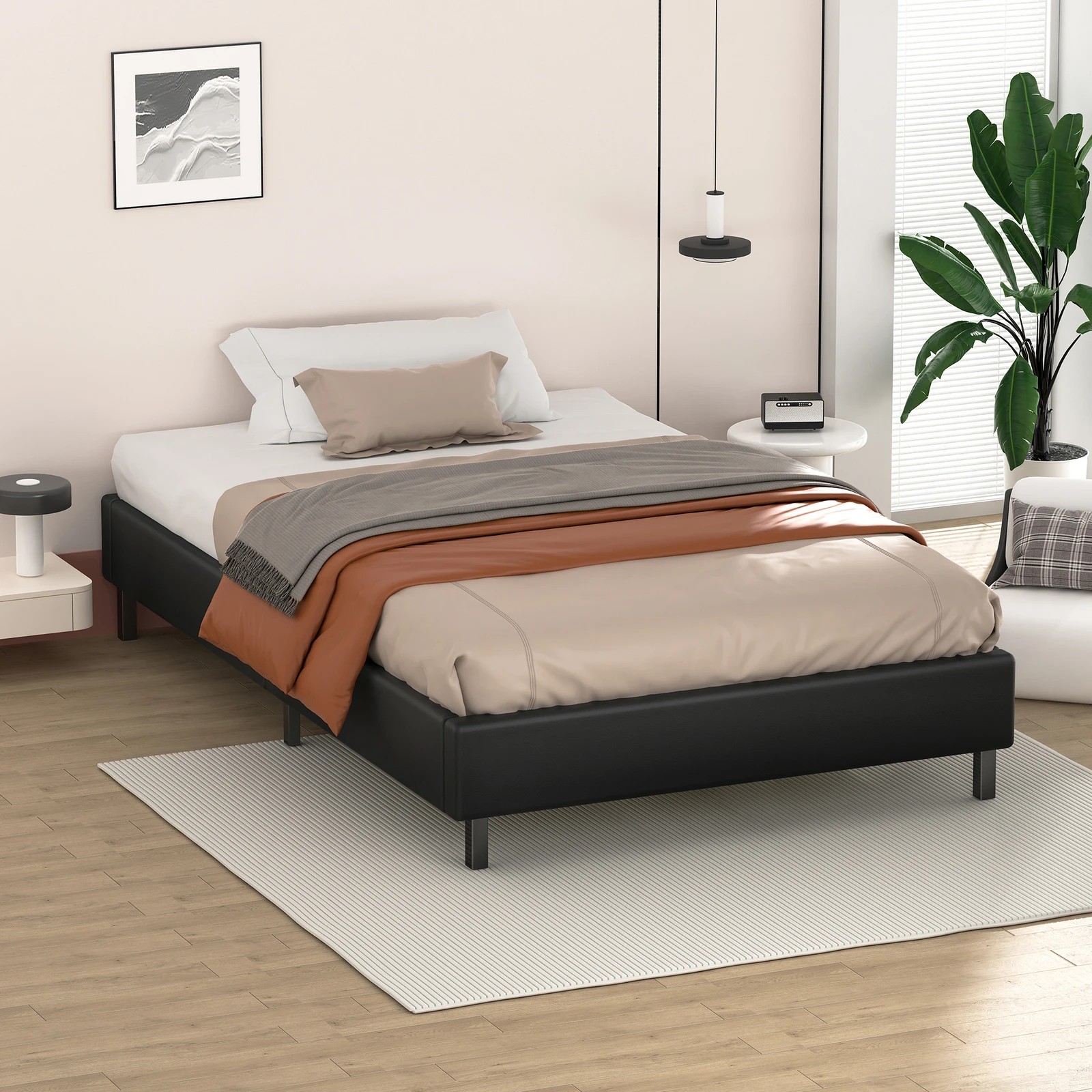 6 Alfordson Bed Frame Single Size Mattress Base Foundation Leather Basel - Black, 6 of 10