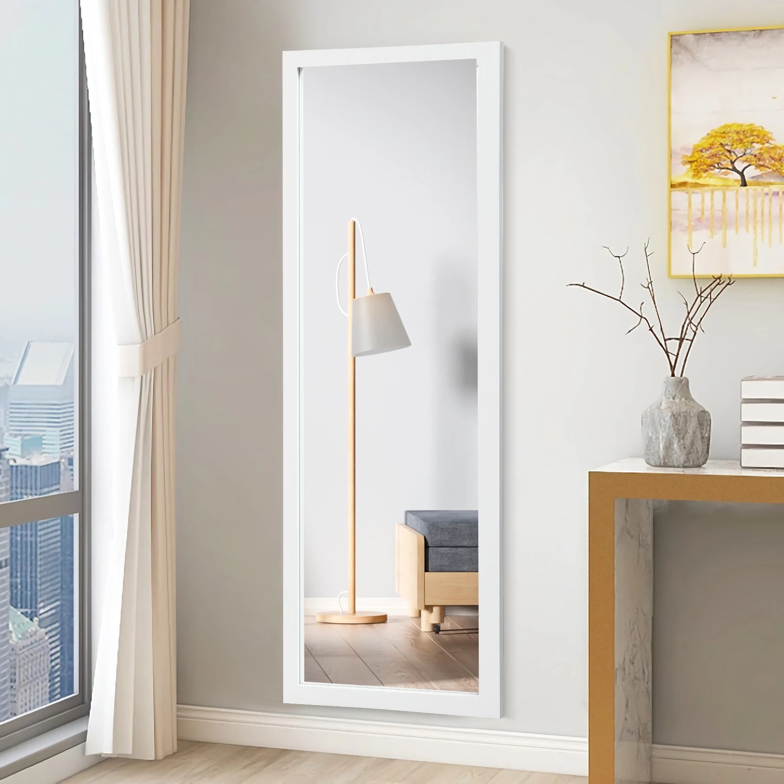 5 Costway 120 x 37cm Wall Door Mounted Full-Length Dressing Mirror - White, 5 of 5