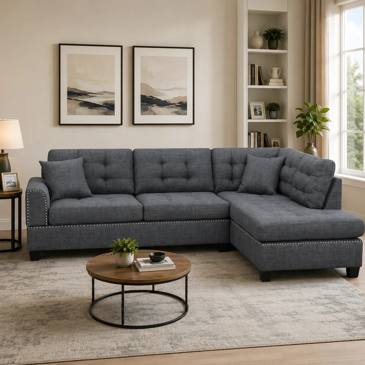 6 Foret 263cm L Shape Fabric Corner Sofa Chaise Lounge 4/5 Seater Dark Grey, 6 of 8