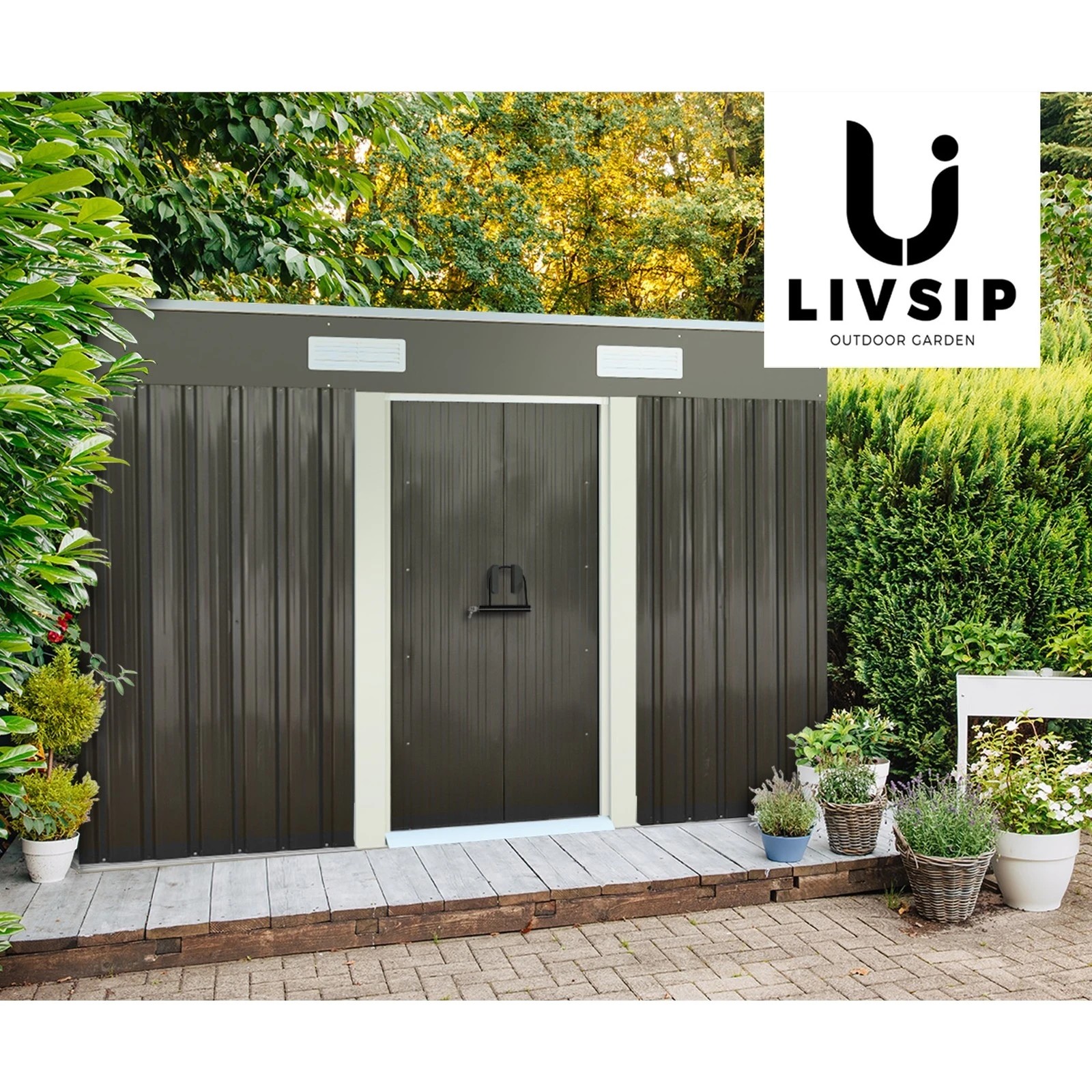 6 Livsip Garden Shed Outdoor Storage Sheds 2.38x1.31M Workshop Cabin Metal House - Grey, 6 of 9