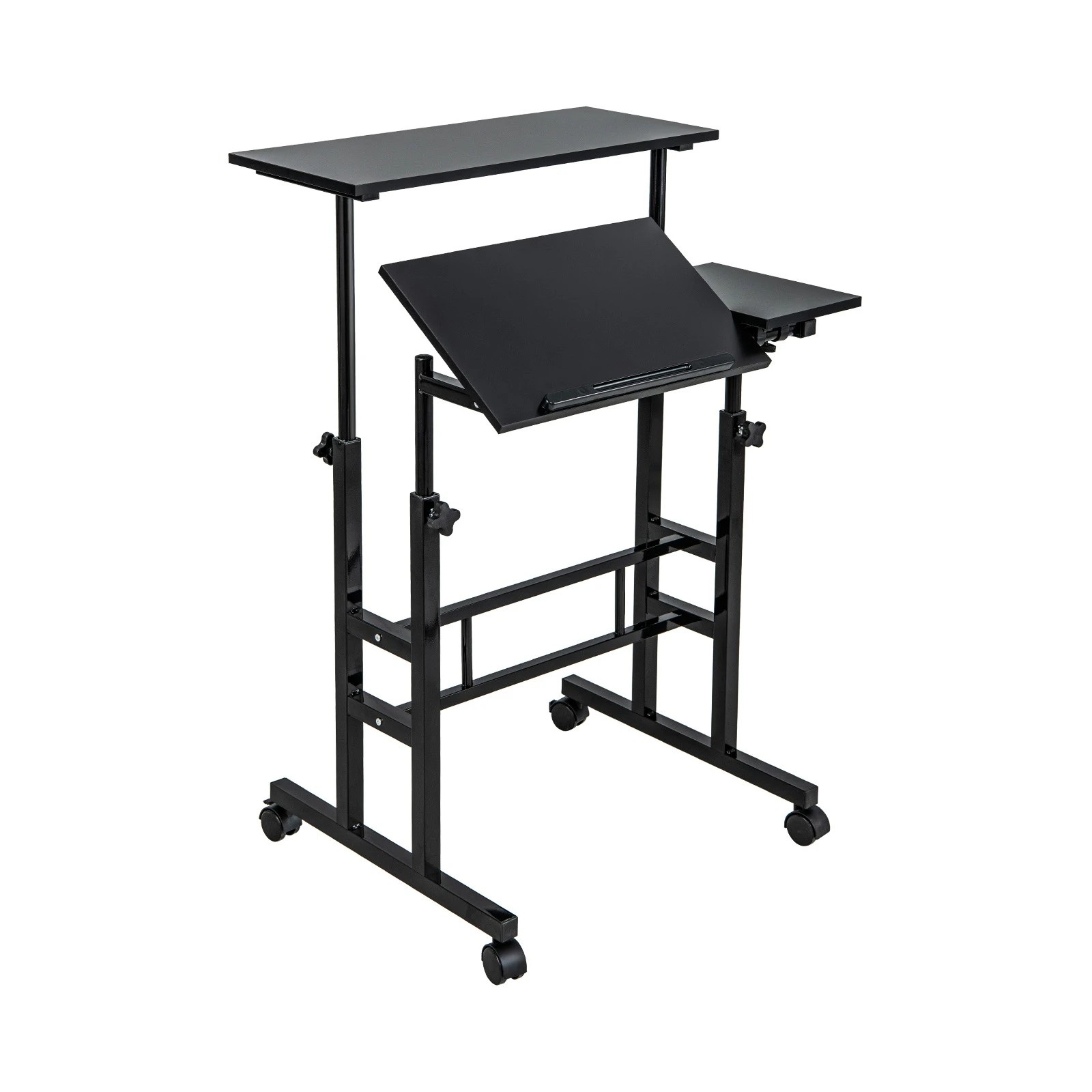 1 Costway Mobile Stand up Computer Desk w/2 Tilting Desktop - Black, 1 of 1