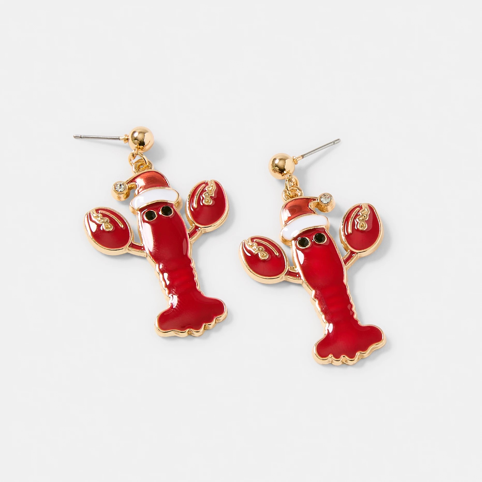 2 Christmas Lobster Earrings - Gold Tone and Red, 2 of 5