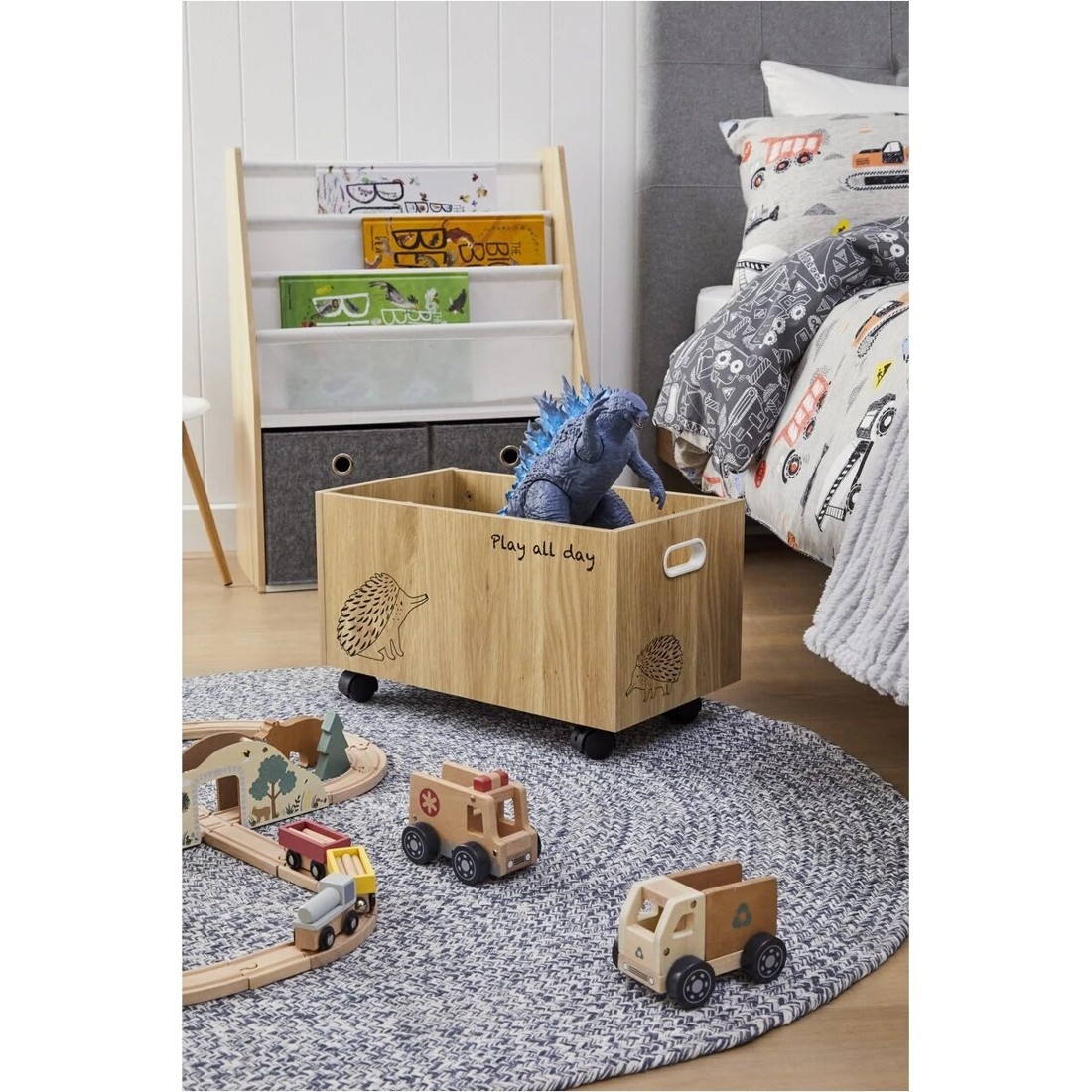 1 Oak Look and White Book Holder with Organiser, 1 of 9