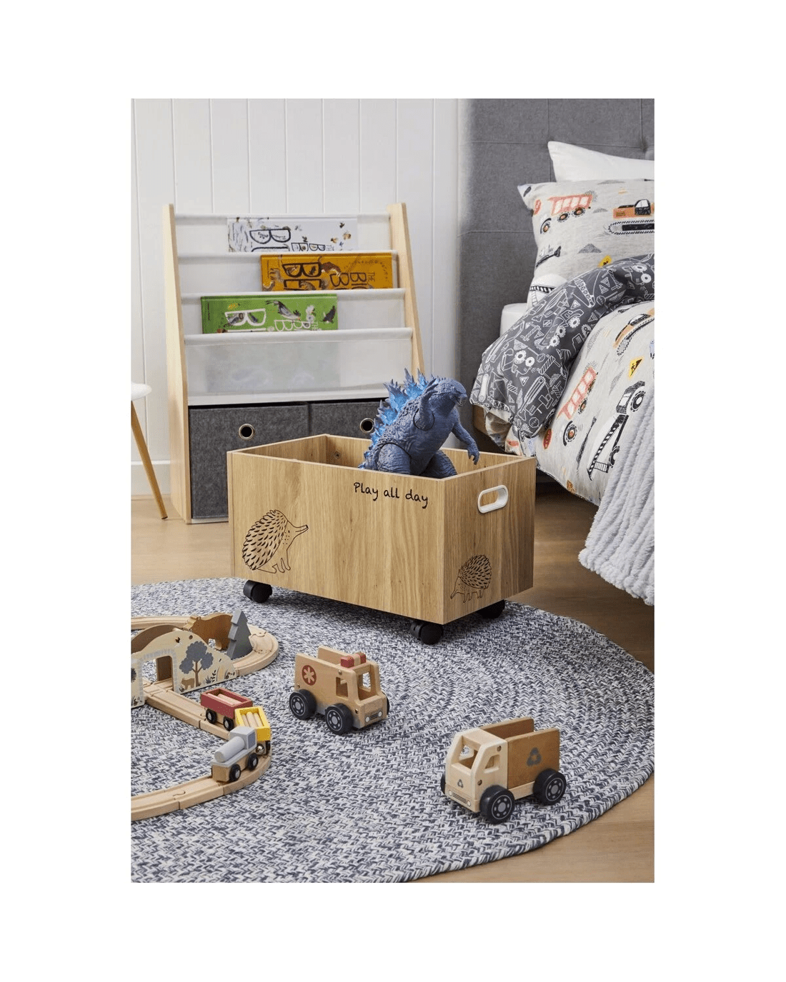 1 Oak Look and White Book Holder with Organiser, 1 of 9