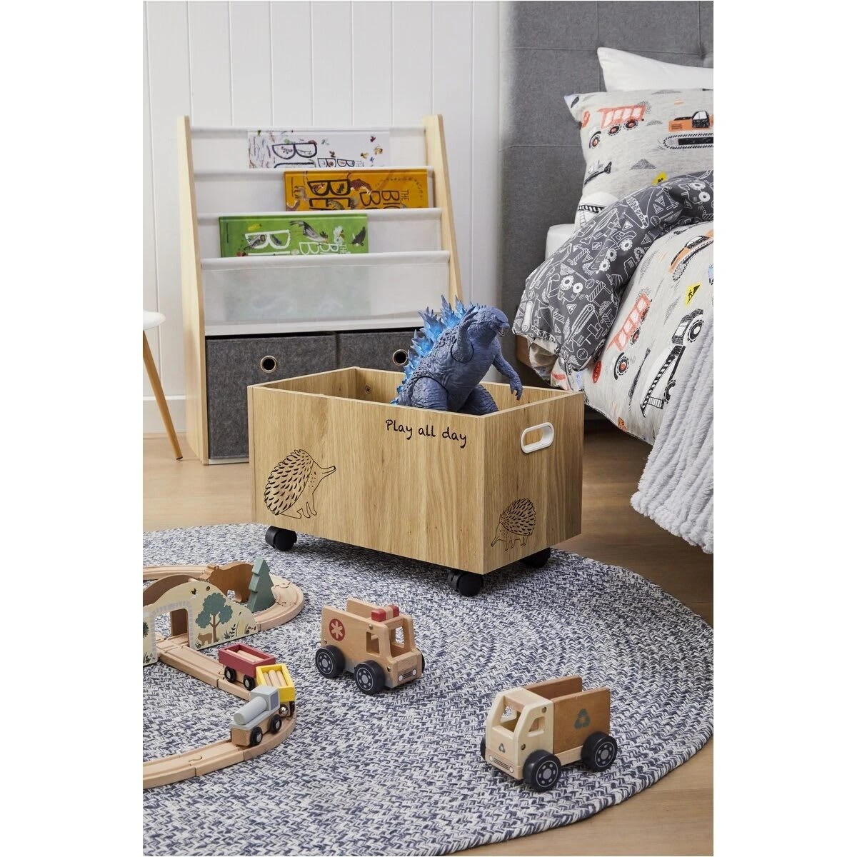 1 Oak Look and White Book Holder with Organiser, 1 of 9