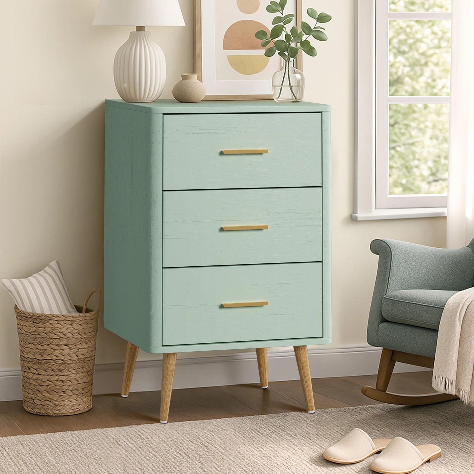 3 Oikiture 3 Chest Of Drawers Dresser Tallboy Storage Cabinet
 - Green, 3 of 10