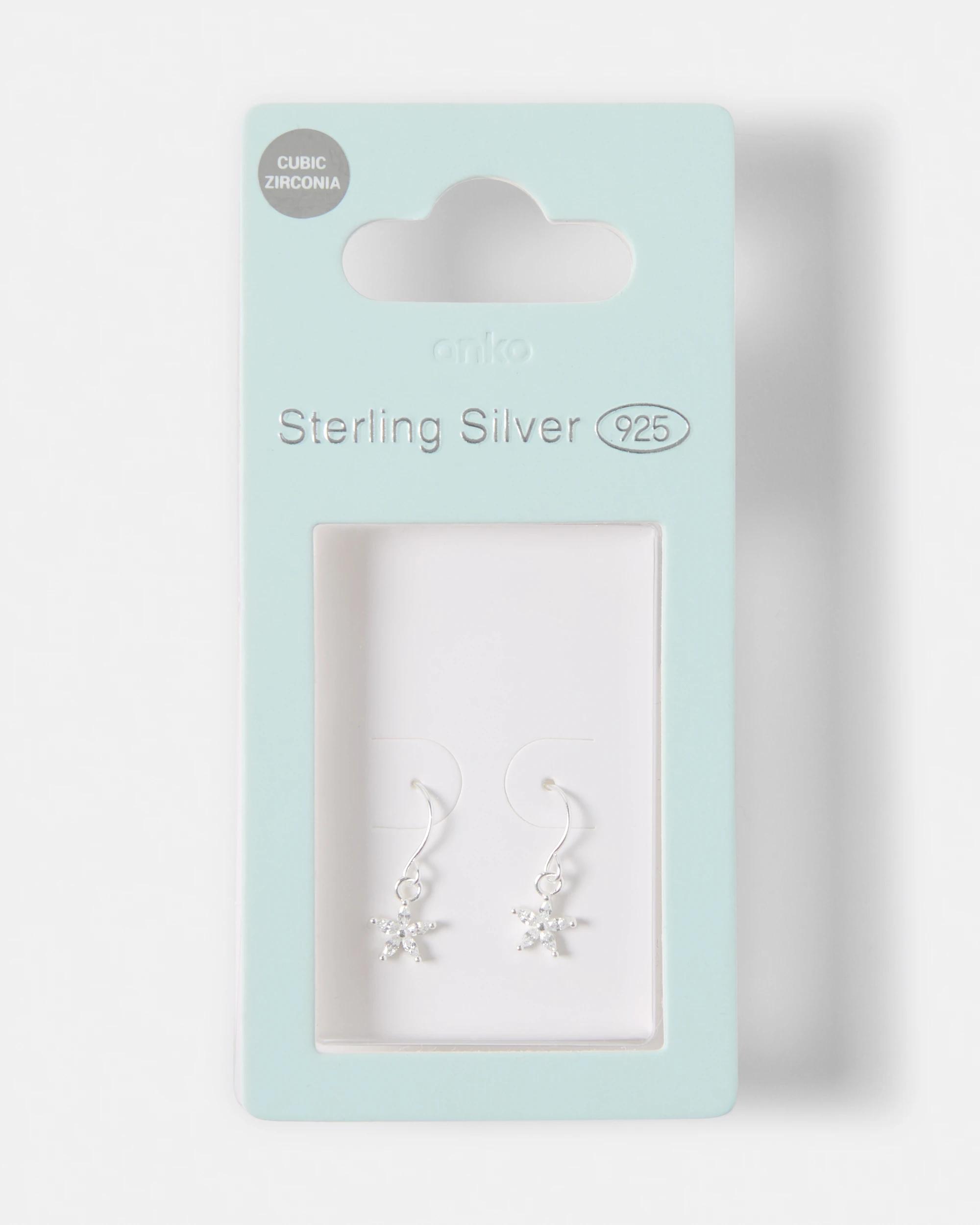 4 Cubic Zirconia Sterling Silver 925 Flower Huggie Earrings Silver, 4 of 4