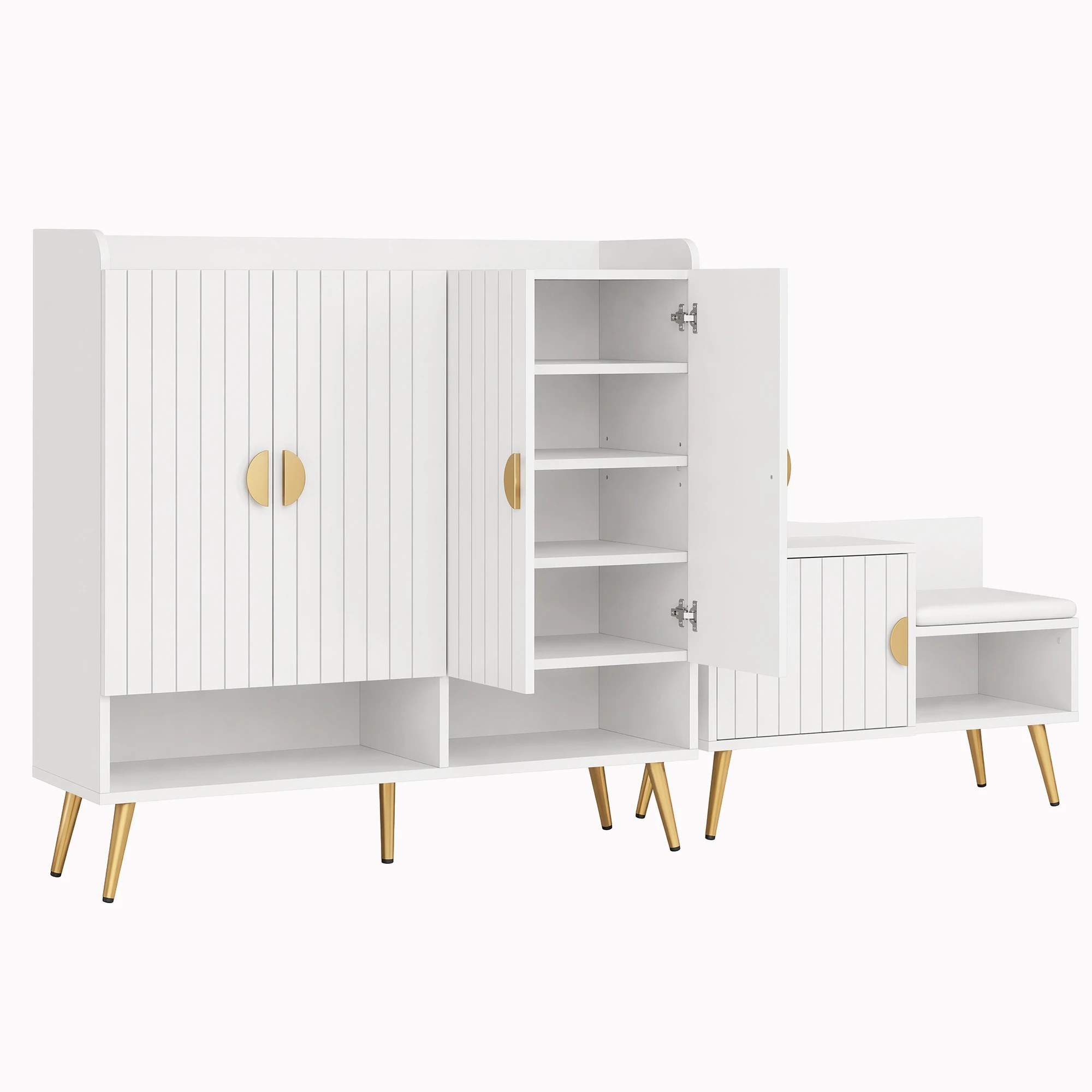 1 Artiss Shoe Cabinet Bench Set Adjustable Shelf Hallway Living Room - White, 1 of 7