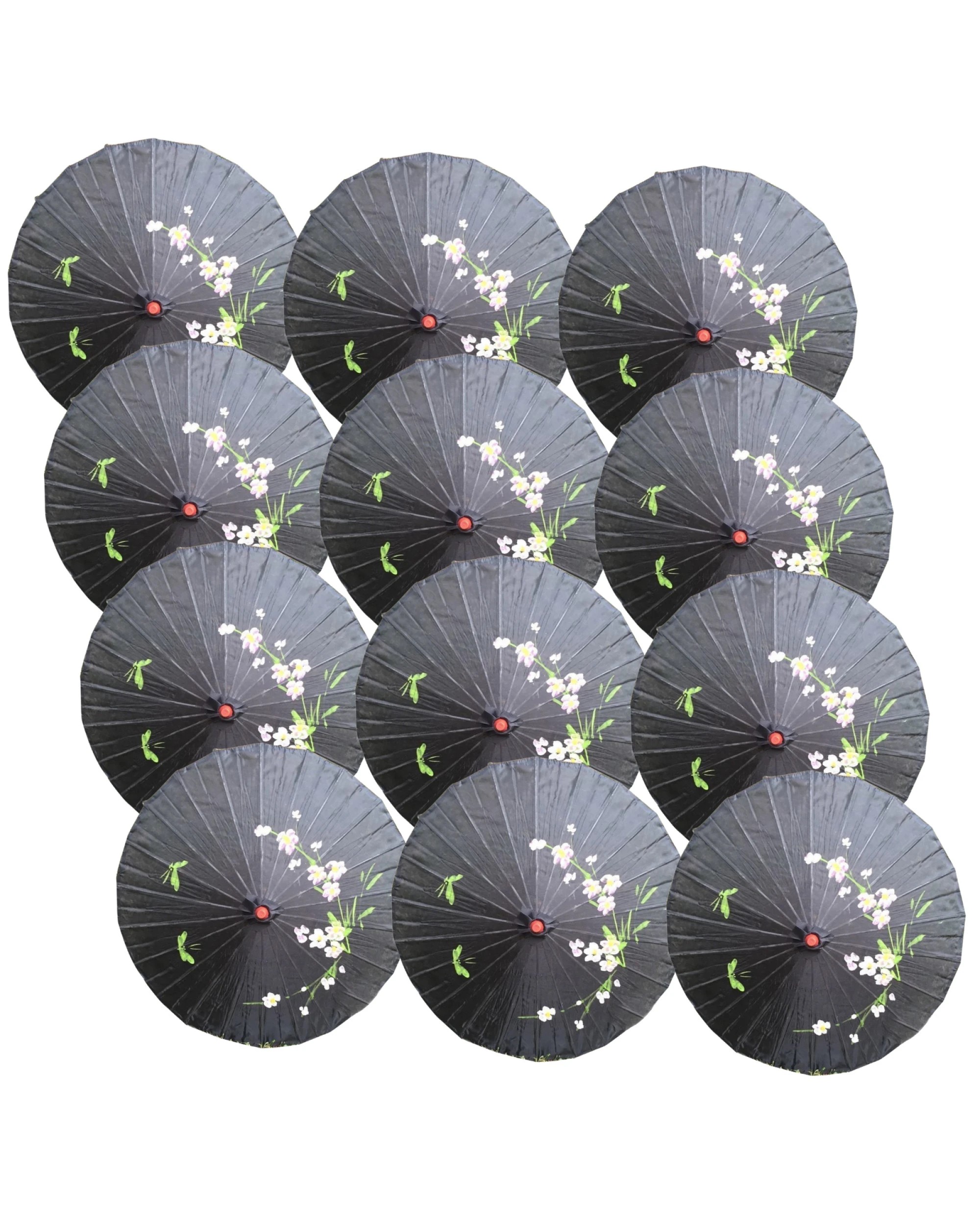 1 BR Costumes Bamboo Parasol Umbrella Japanese Flower Pattern 12 Pack, 1 of 2
