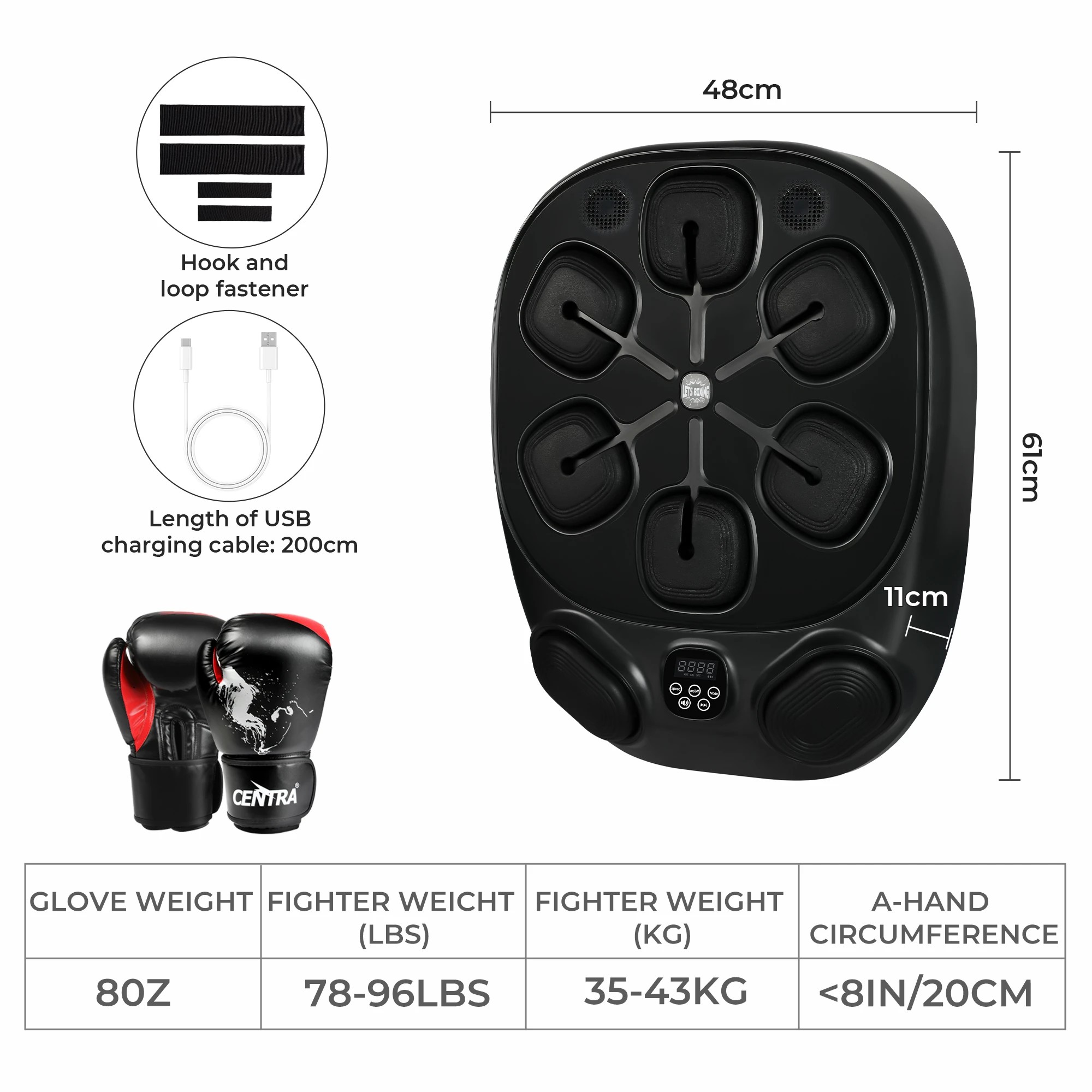 3 Centra Smart Music Boxing Machine Wall Mounted Target Adult Punching 8 OZ Glove, 3 of 9