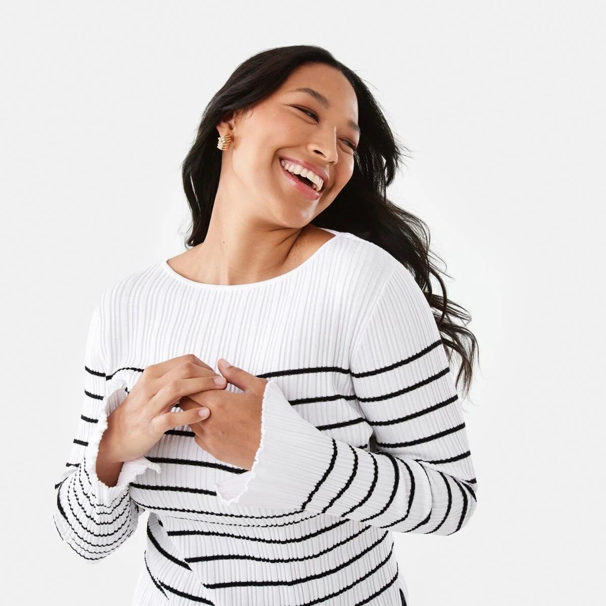 5 Long Sleeve Rib Boat Neck Top BLACK STRIPE, 5 of 9