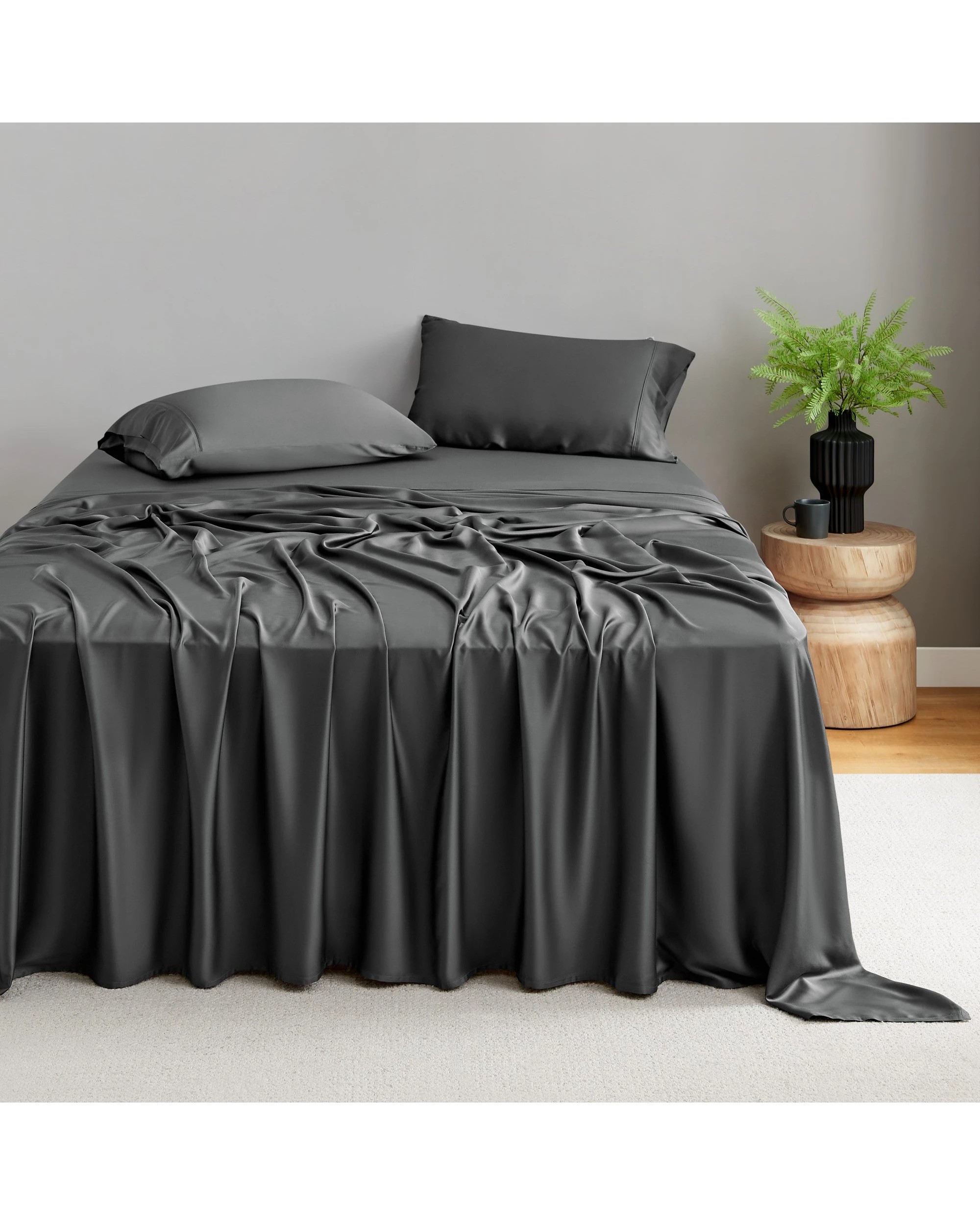 1 Natural Home 400TC 100% Bamboo Sateen Sheet Set - Single Bed - Charcoal, 1 of 6