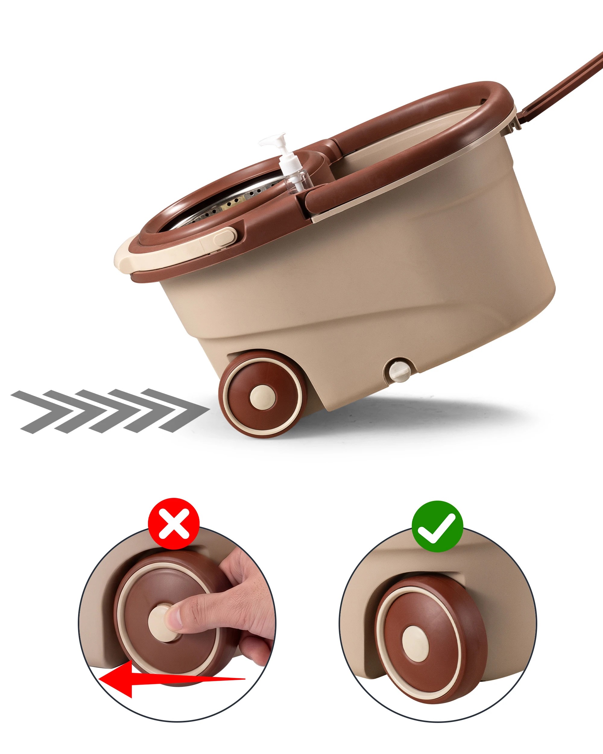 3 ZUNI Spin Mop Bucket Set Floor Mop Stainless Steel Rotating w/ 2 Heads Khaki, 3 of 4