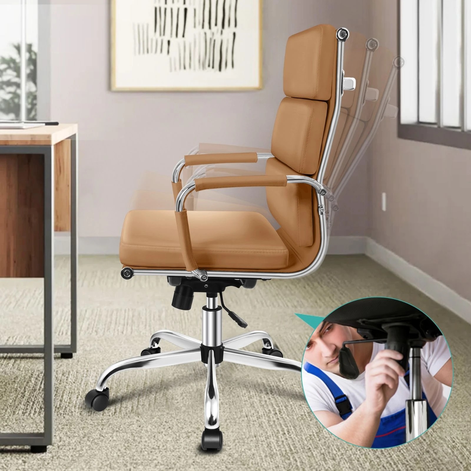 2 Alfordson Office Chair Ergonomic Paddings Computer Work Executive Seat High Back - Brown, 2 of 10