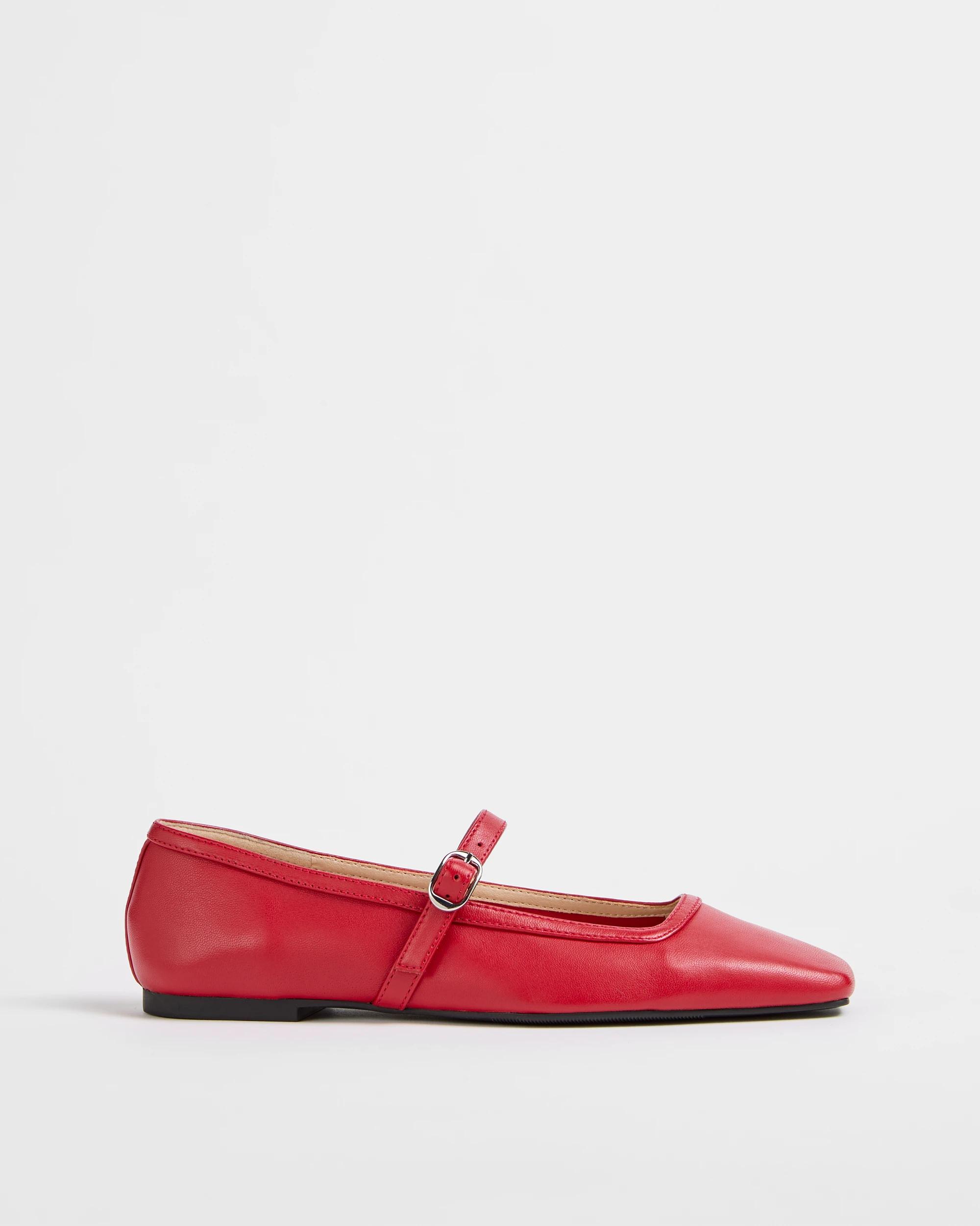 1 Target Woman Genuine Leather Mary Jane Strap Ballet Flats RED LEATHER, 1 of 3