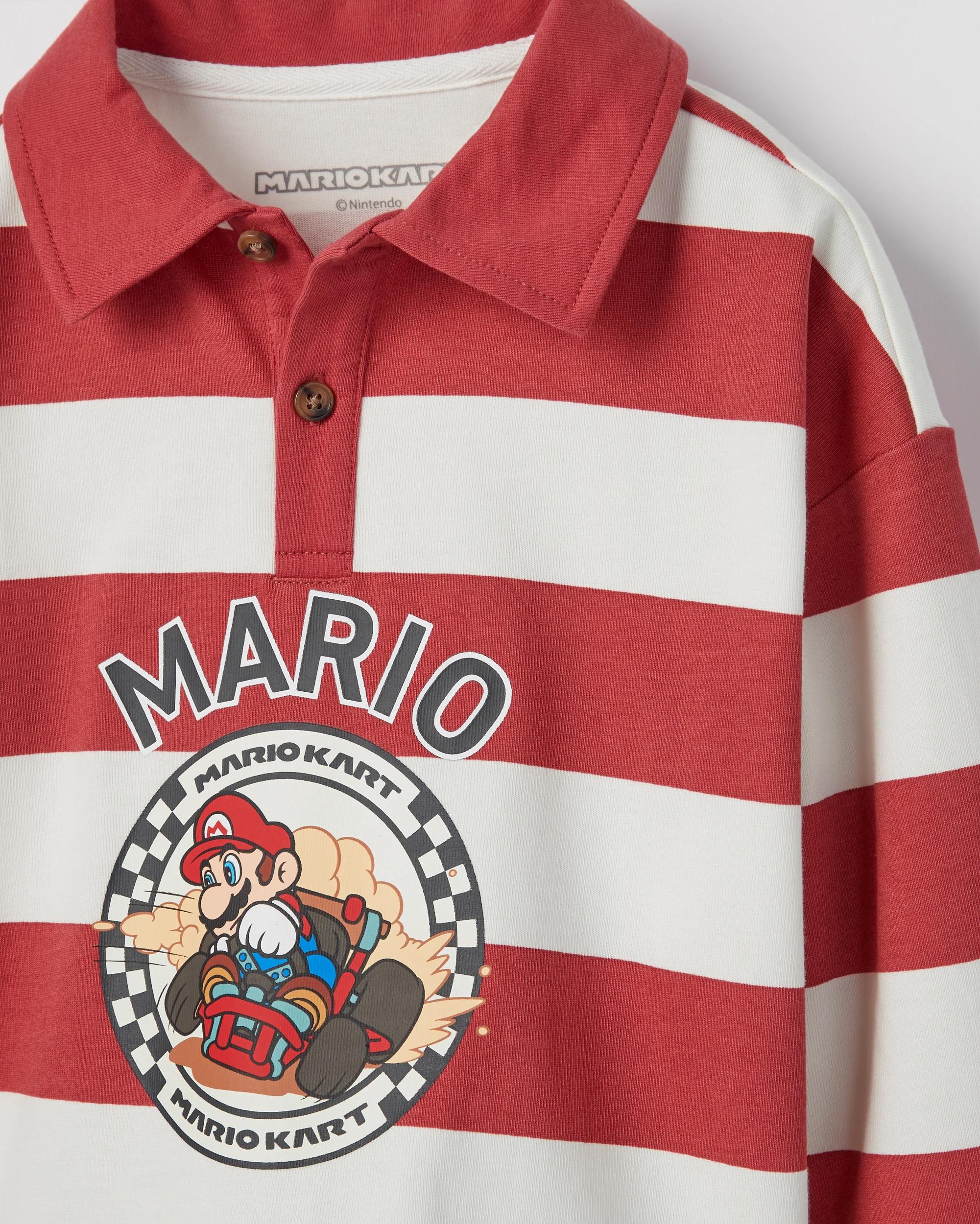 6 Super Mario Australian Cotton Striped Rugby Polo Jumper RED + WHITE, 6 of 6