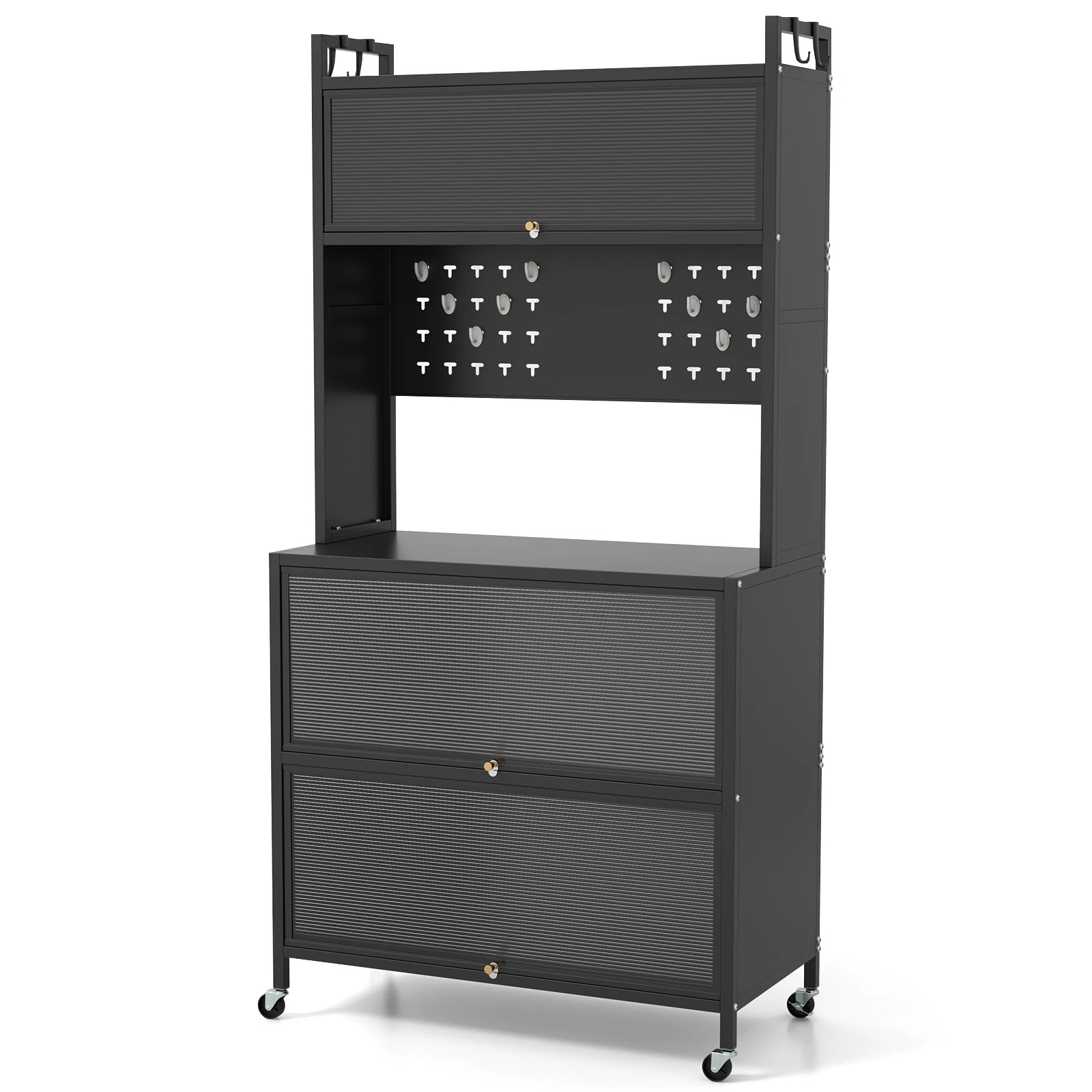 1 Costway 5-Tier Kitchen Bakers Rack w/Wheels Black, 1 of 4