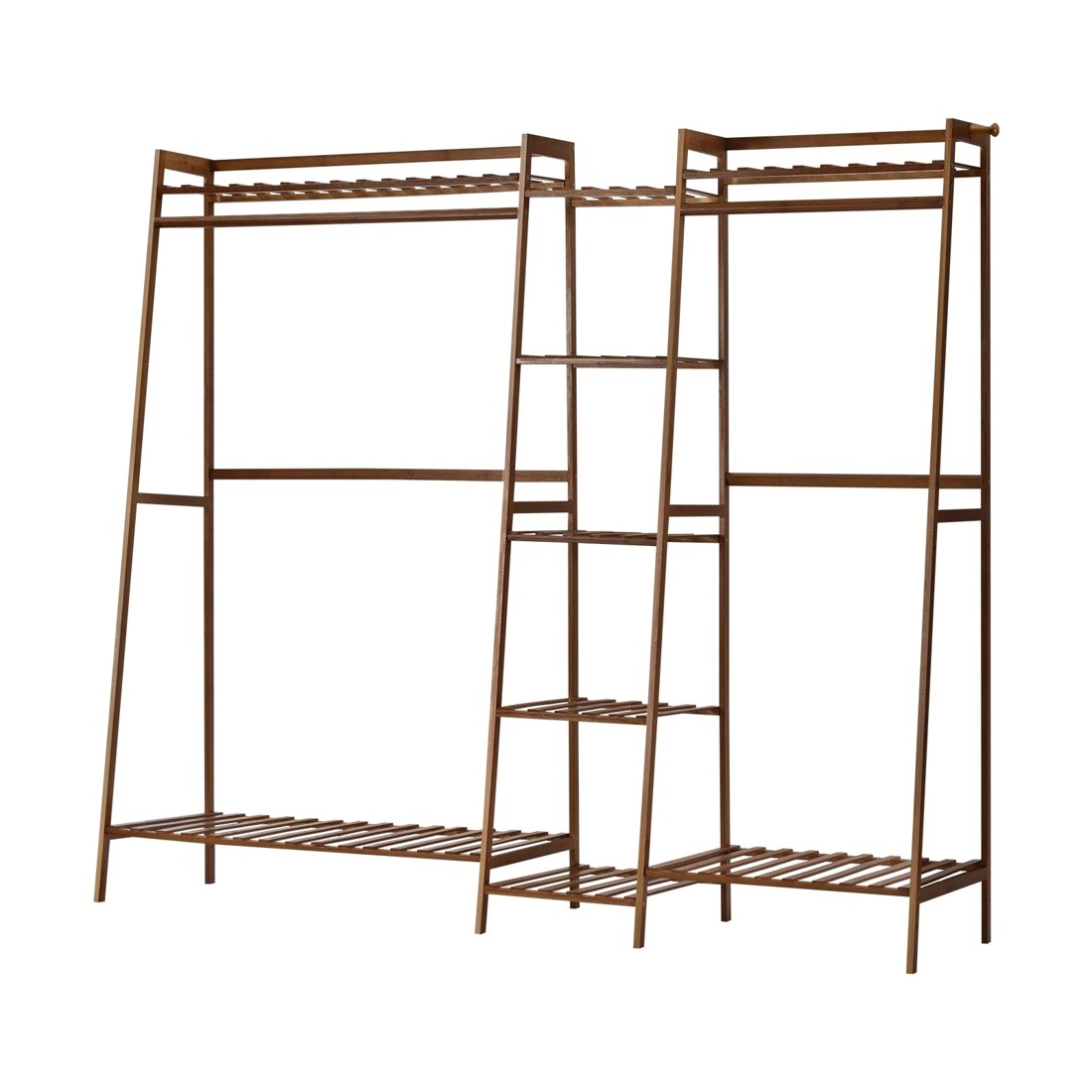 1 Oikiture Clothes Rack Open Wardrobe Garment Coat Hanging Rail Bamboo 9 Shelves
 - Natural, 1 of 10