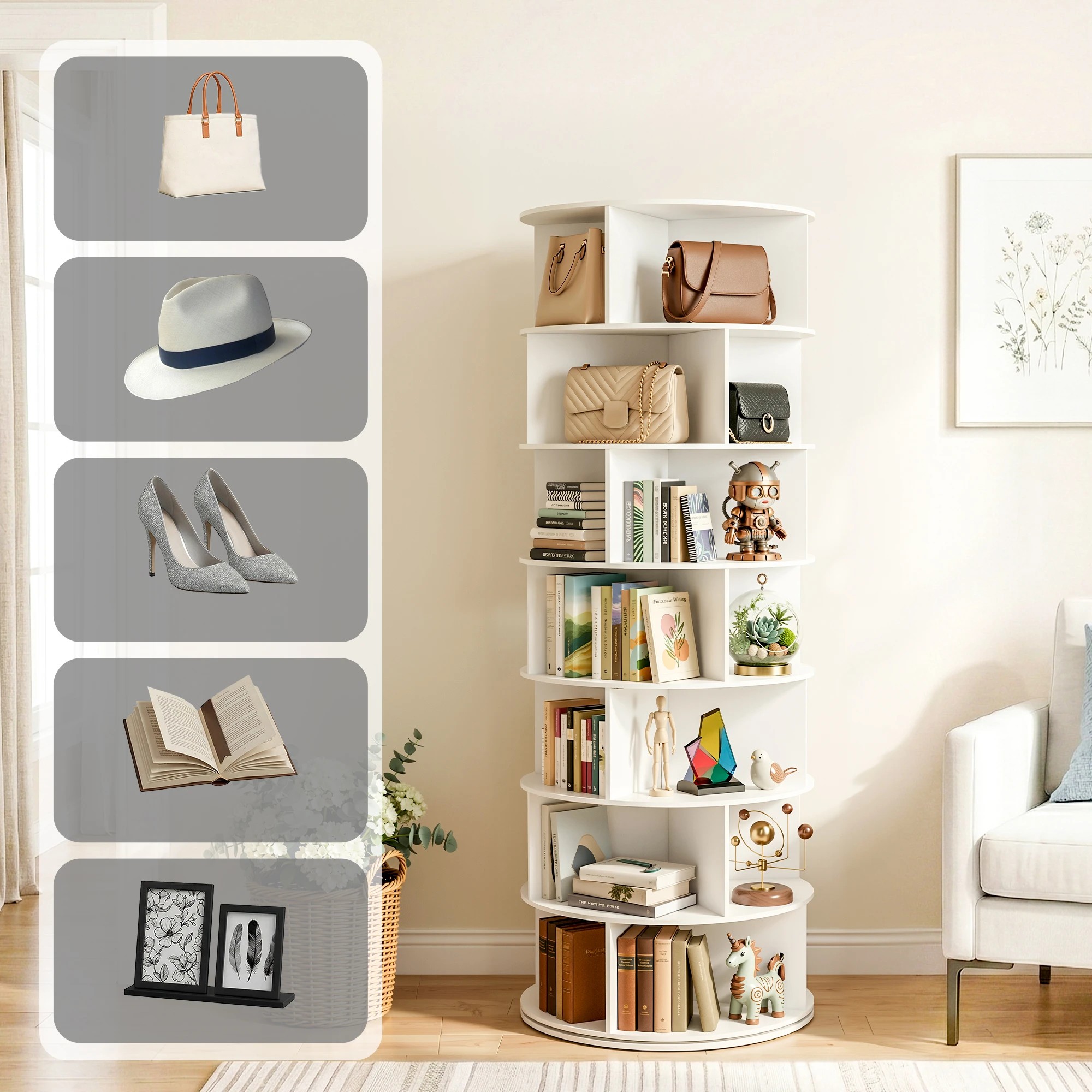 5 Artiss 7 Tier 360° Rotating Shoe Rack Storage Display Shelf - White, 5 of 8