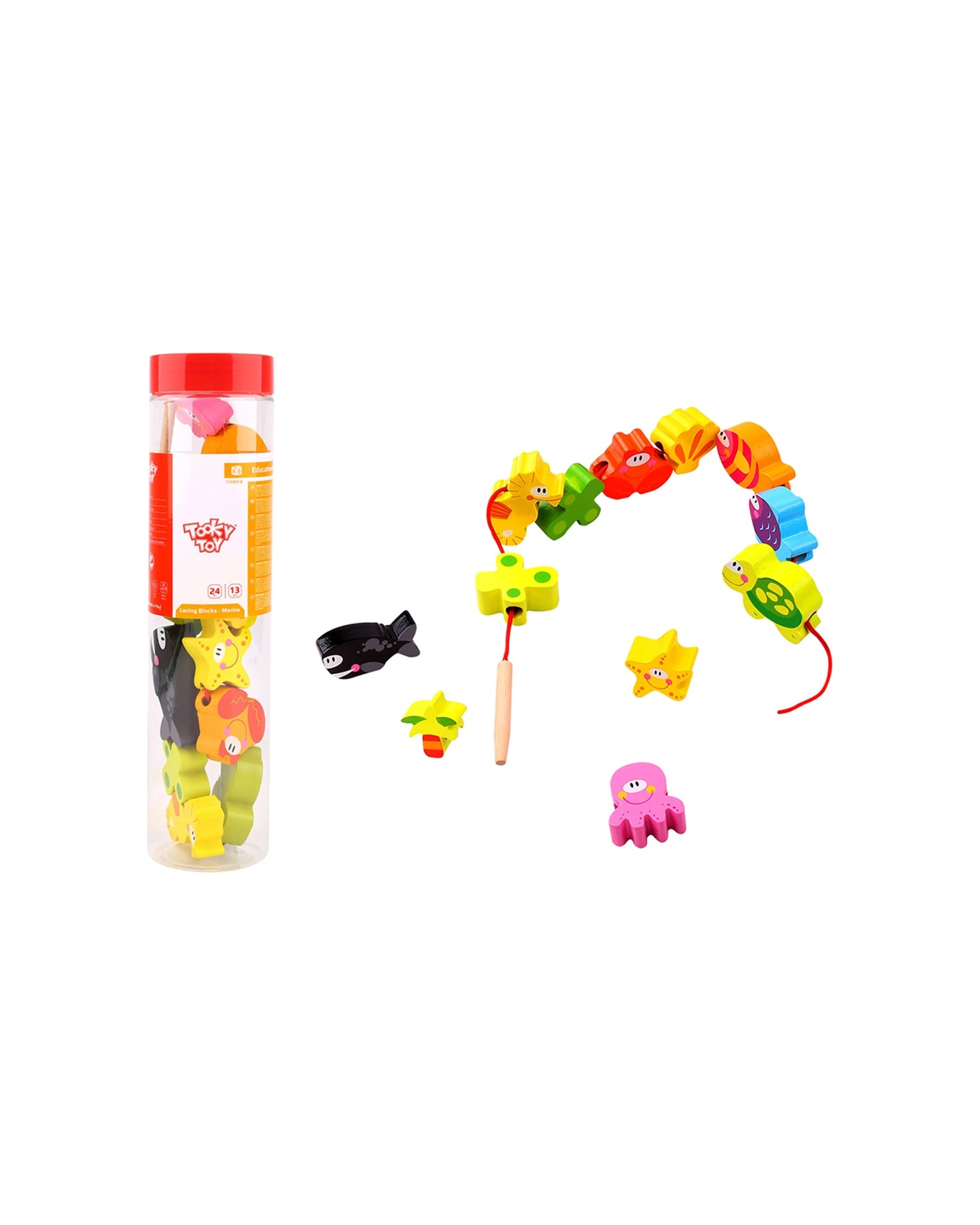 Tooky Toy Lacing Blocks Wooden Marine Animals Non Toxic Toy Kid Toddle ...