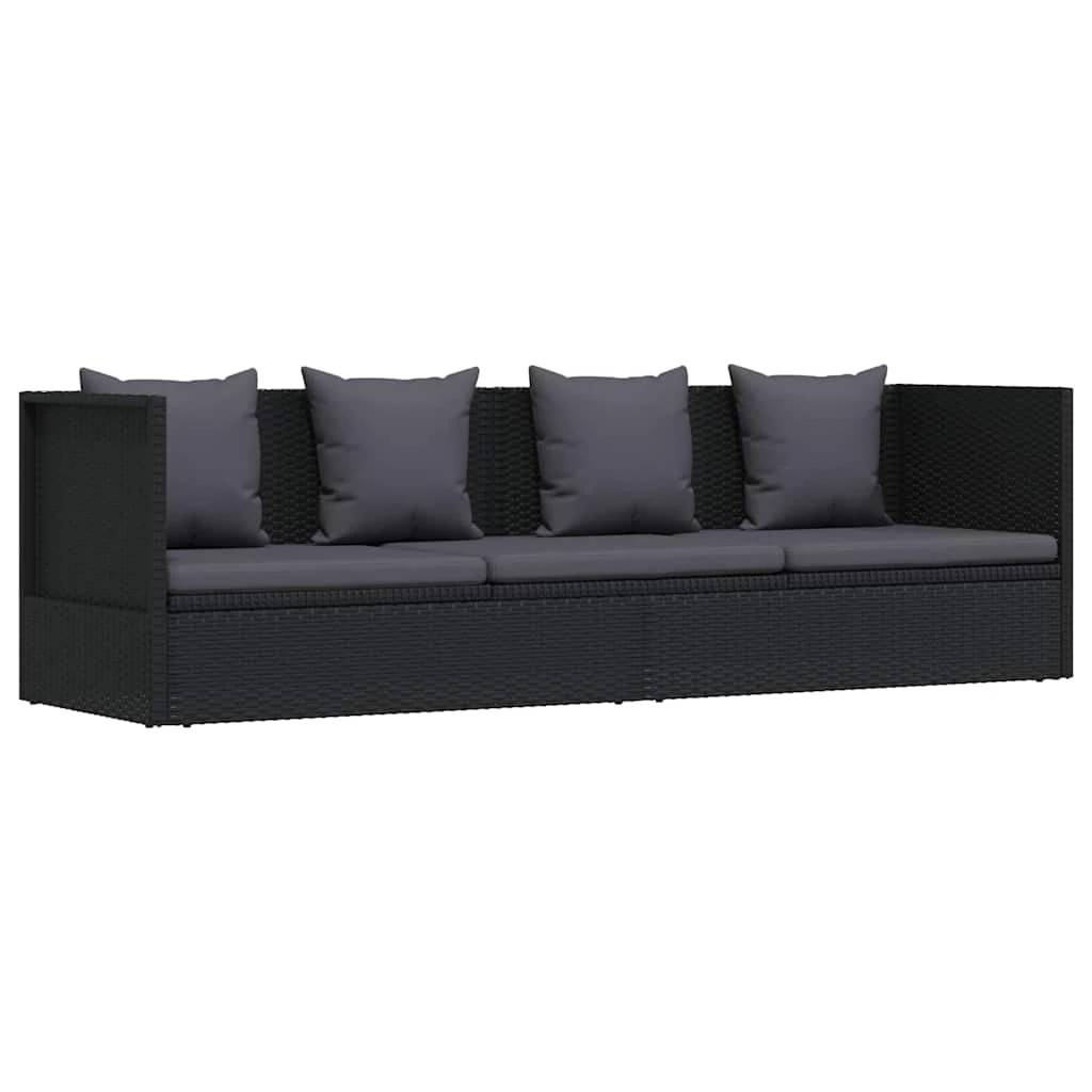 1 Vidaxl Garden Bed With Cushion And Pillow Poly Rattan - Black, 1 of 8