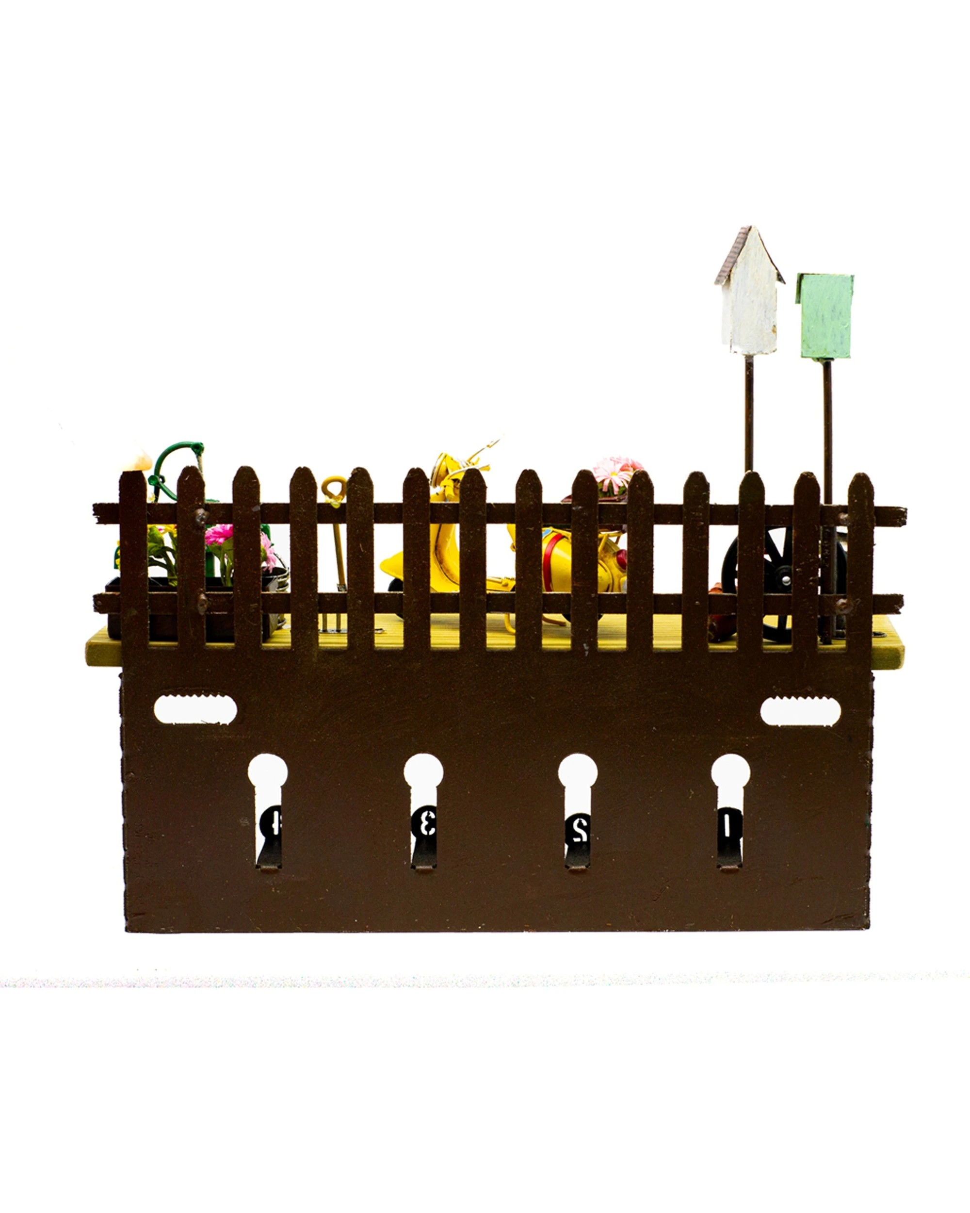4 BOYLE Shelf Hanging Wall Decor With Hooks Handmade Hand-Painted Metal 31cm - Brown, 4 of 5