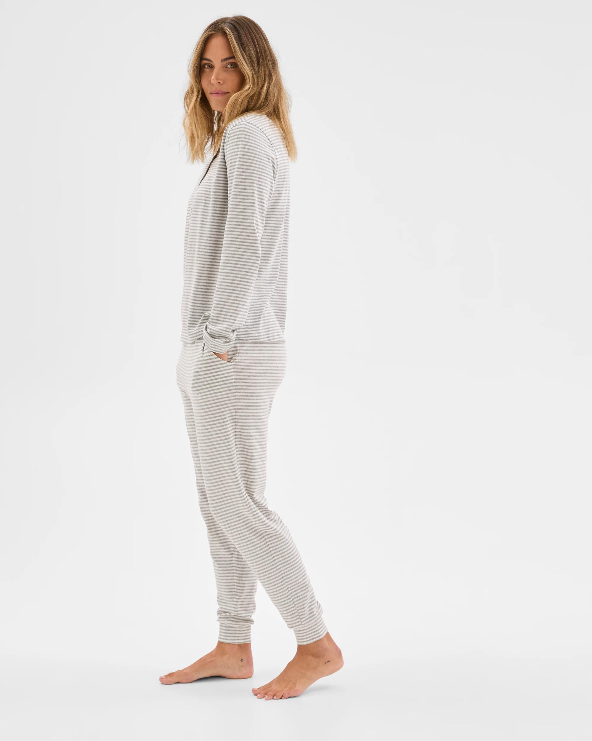 3 Target Woman Australian Cotton Blend Jogger Pyjama Pants GREY/WHITE STRIPE, 3 of 6