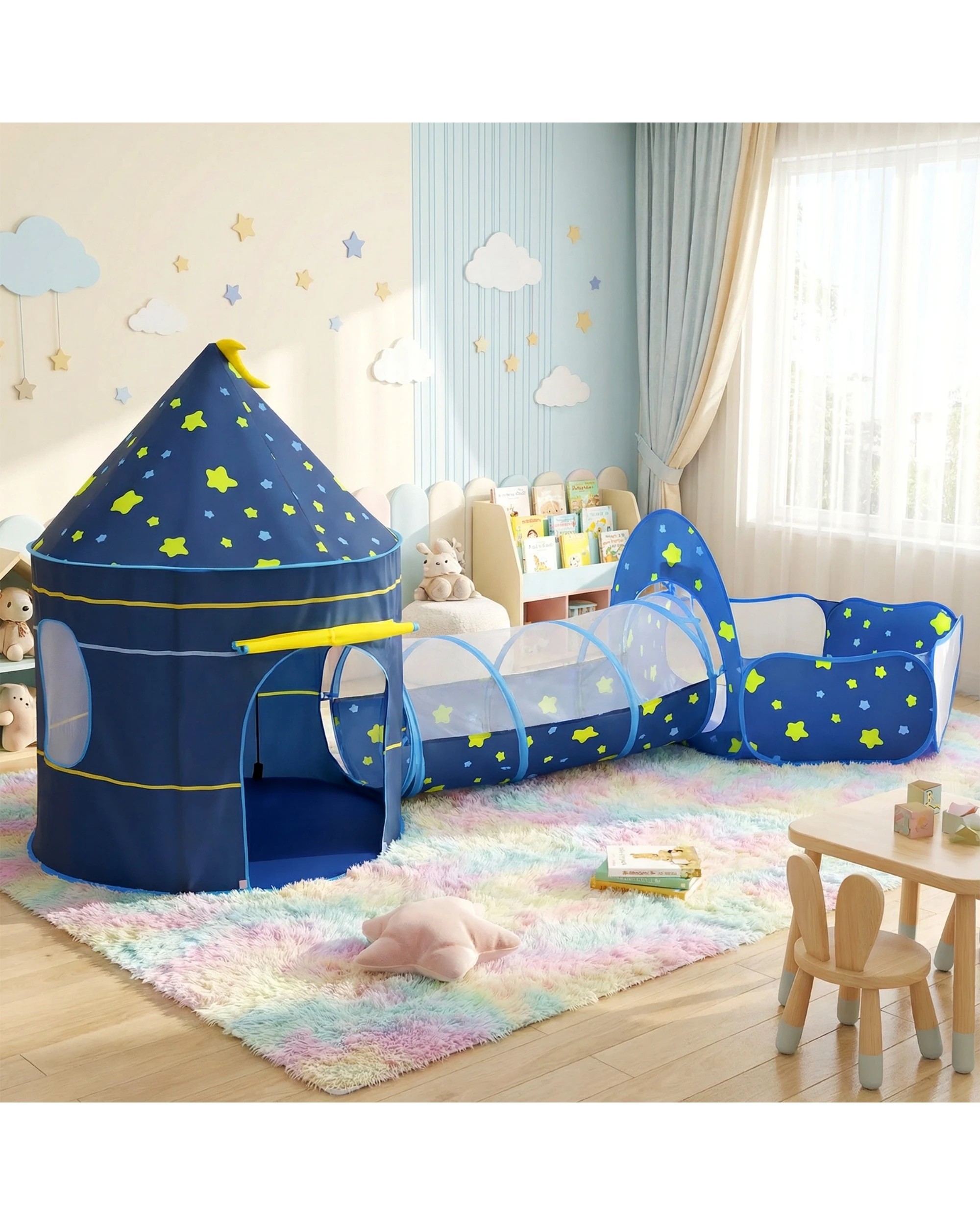 3 Advwin Pop-Up Kids Play Tent  with Tunnel Ball Pit and Basketball Hoop Activity Center, 3 of 9