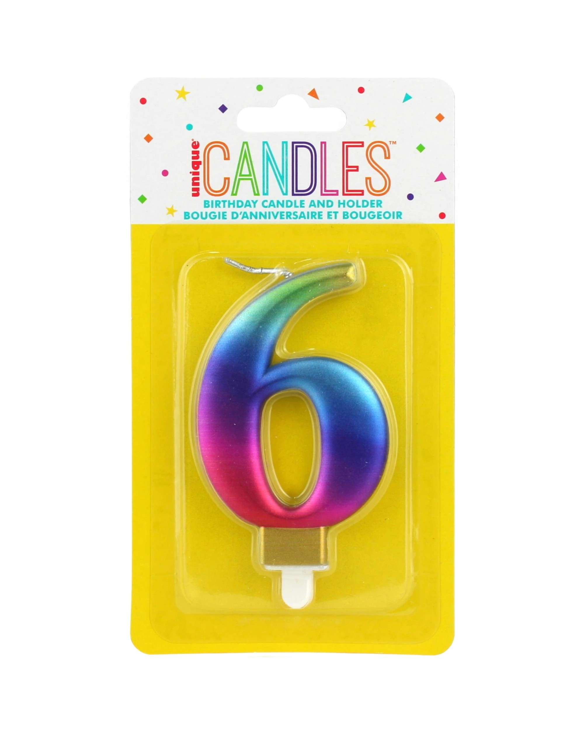 1 Unique Metallic Rainbow Number 6 Candle - Metallic, 1 of 1