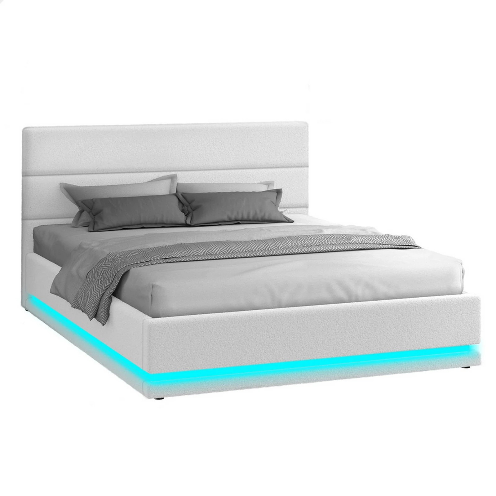 1 Alfordson Bed Frame King Size Platform RGB LED Gas Lift Base Storage Boucle - White, 1 of 10