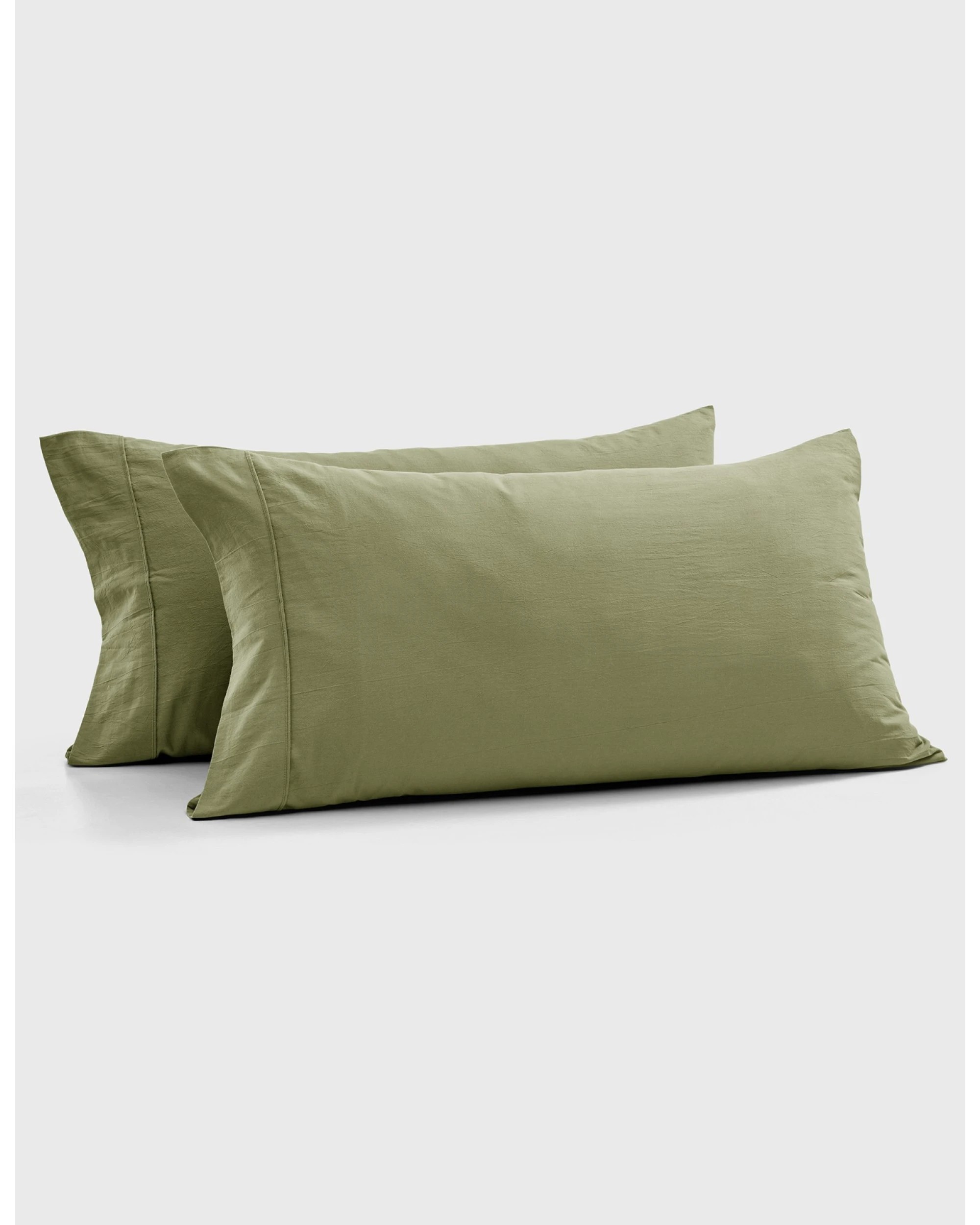 1 Dreamaker Bonnie Washed Cotton King Pillowcase Twin Pack 50x90cm - Olive, 1 of 6
