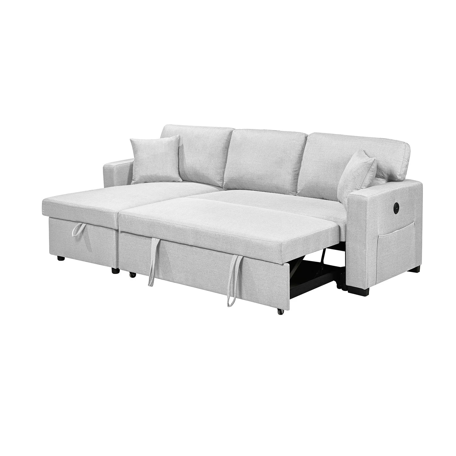 1 Foret 3 Seater Sofa Bed Modular Corner Pullout Lounge In Light Grey, 1 of 9