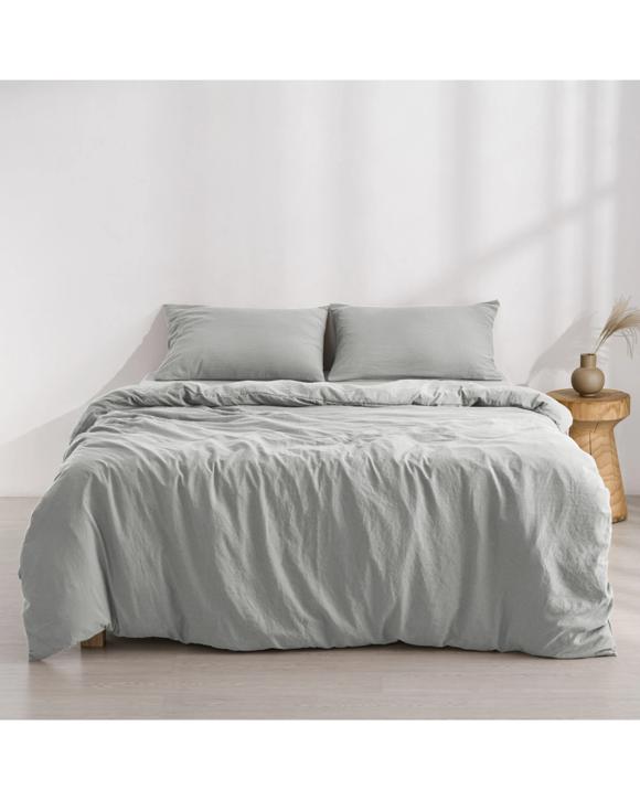 Dreamaker Superfine Washed Microfibre Quilt Cover Set - King Bed - Dove Grey