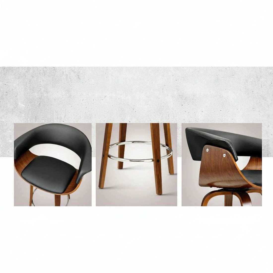 4 Artiss 4x Bar Stools Swivel PU Seat Wooden - Black, 4 of 7