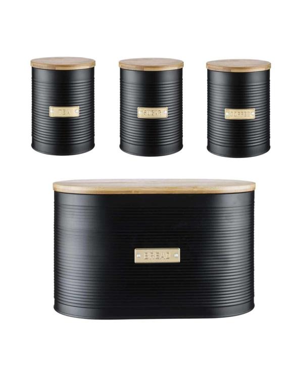 Typhoon 4Pc Living Otto  Kitchen Tea/Coffee/Sugar Canister & Bread Bin Set - Black