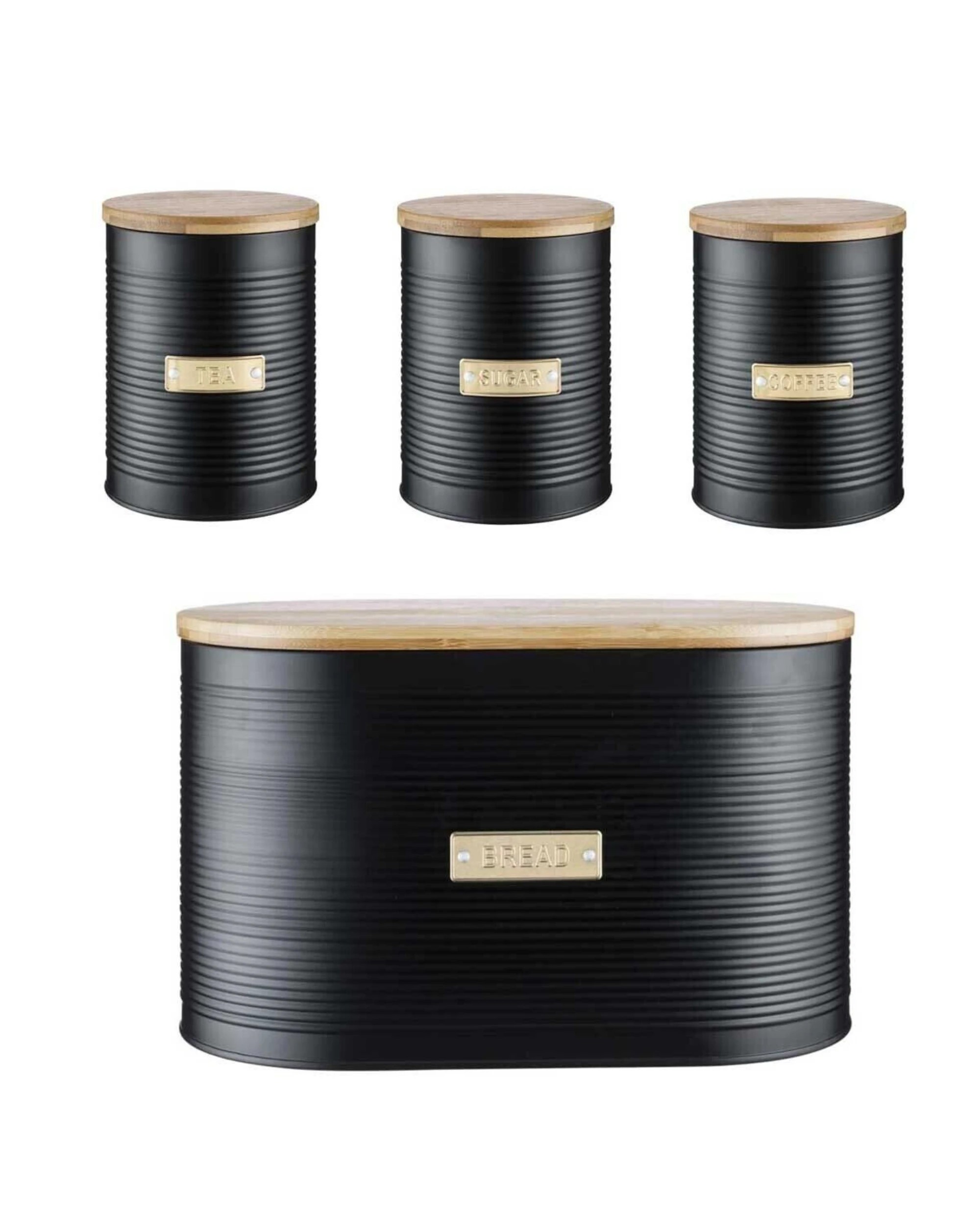 1 Typhoon 4Pc Living Otto  Kitchen Tea/Coffee/Sugar Canister & Bread Bin Set - Black, 1 of 3