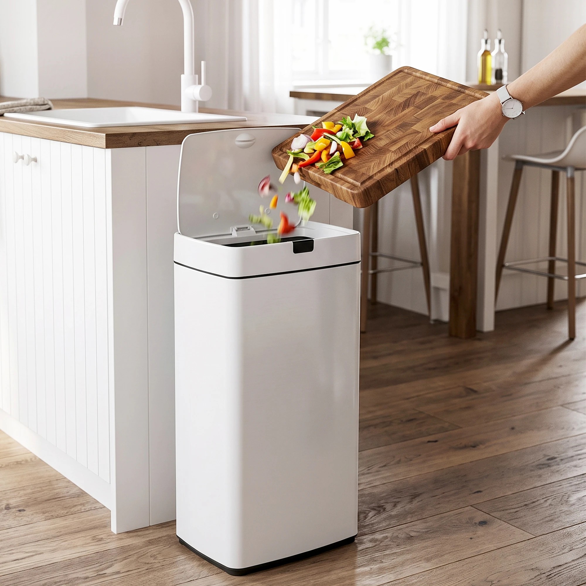 3 Devanti 45L Motion Sensor Bin Rubbish Automatic - White, 3 of 8