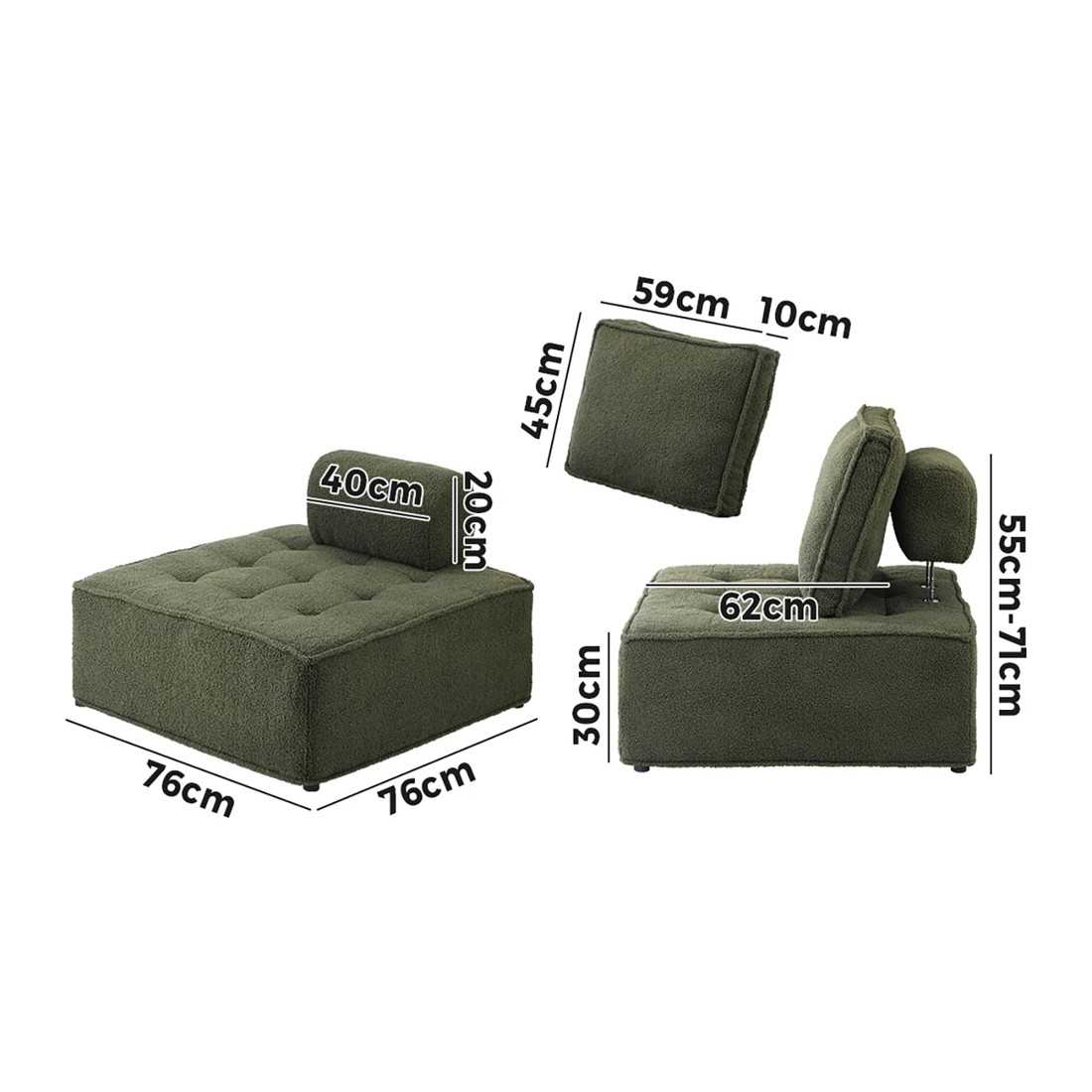 7 Oikiture 2pcs Modular Sofa Lounge Chair Armless Tofu Back Sherpa
 - Green, 7 of 10