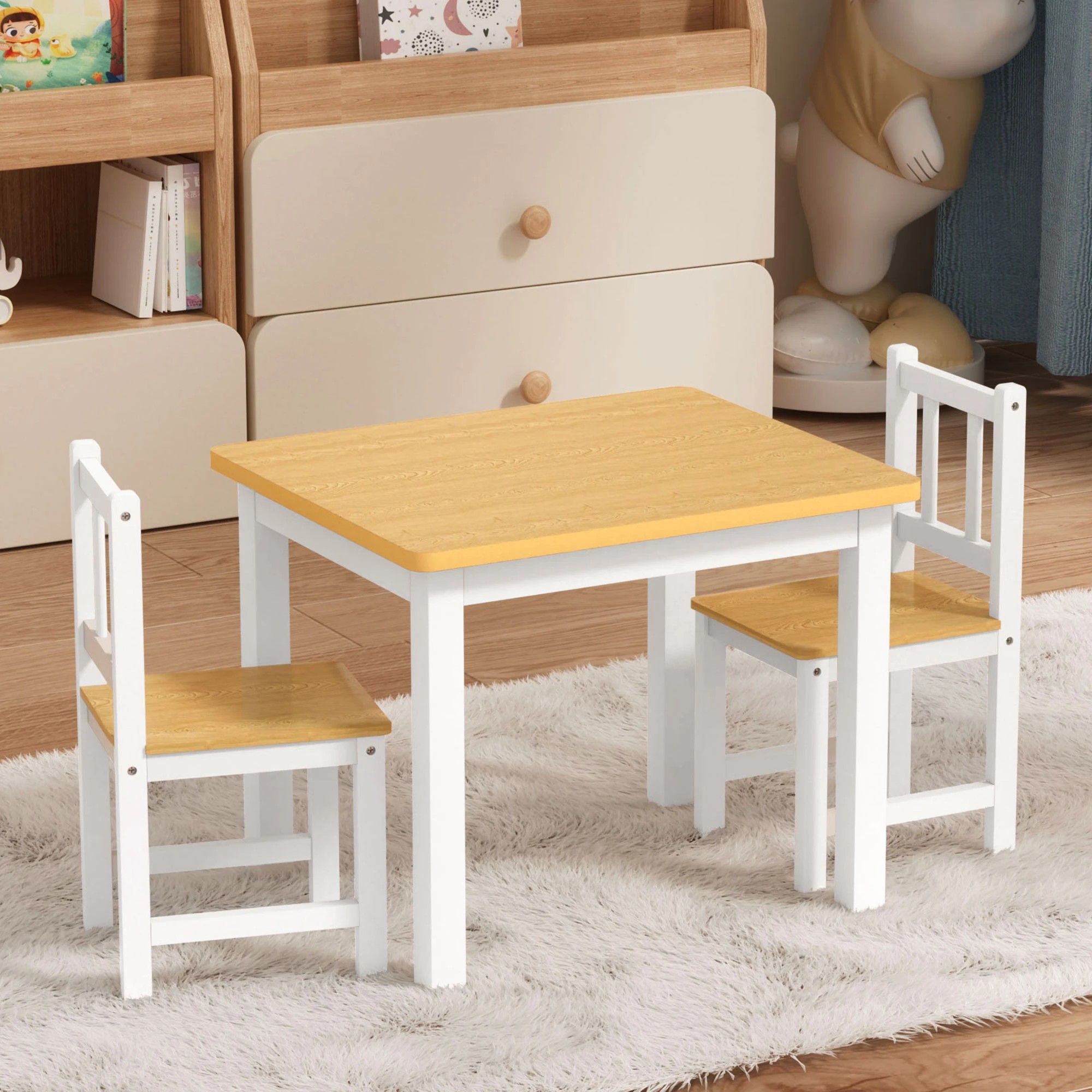 7 Bopeep Kids Table and Chairs Set Wooden Study Play Desk Children Activity 3Pcs, 7 of 9