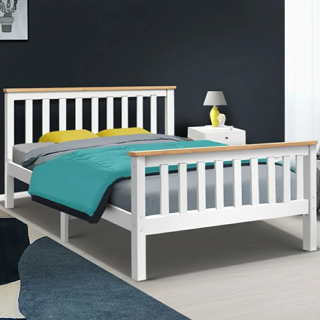 7 Artiss Bed Frame Double Size Wooden  PONY - White, 7 of 9