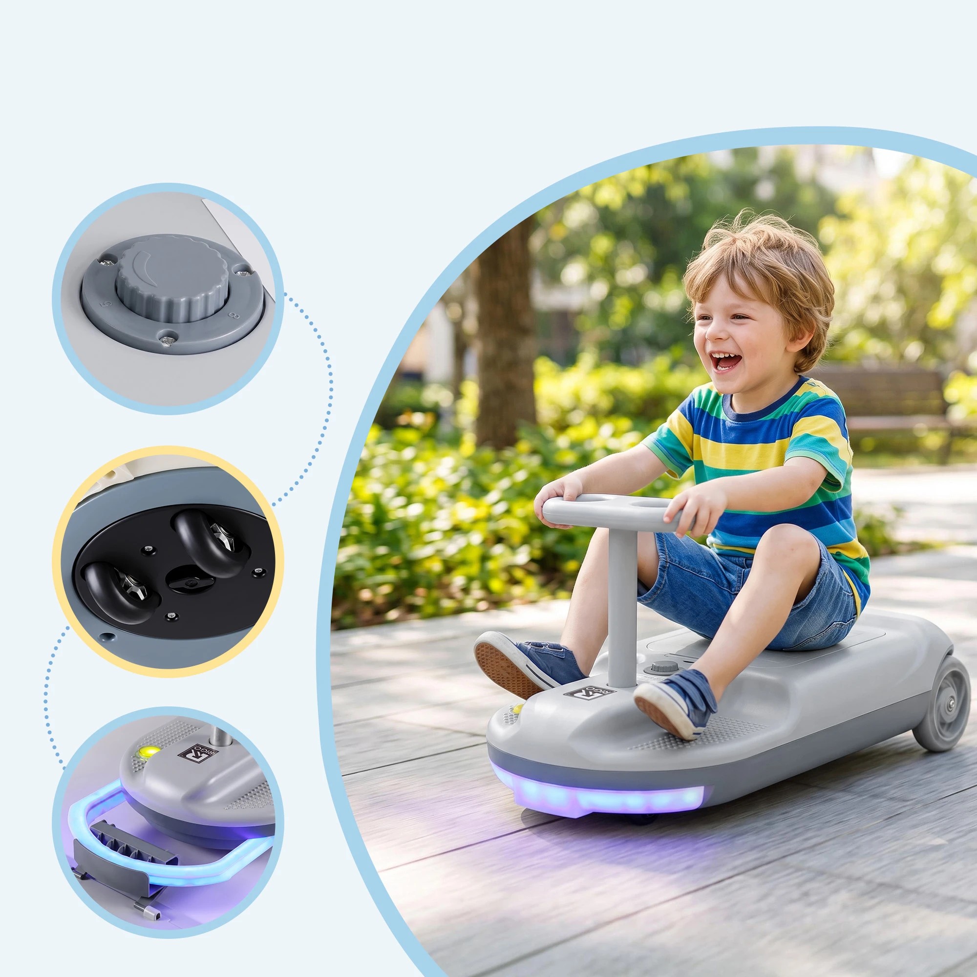 5 Rigo Ride on Car with Mop Storage Space Kids Clean Car 12V 86cm - Grey, 5 of 8