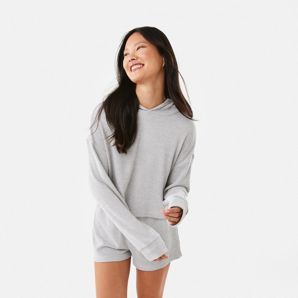 1 Waffle Top and Shorts Pyjama Set Slvr Marle, 1 of 10